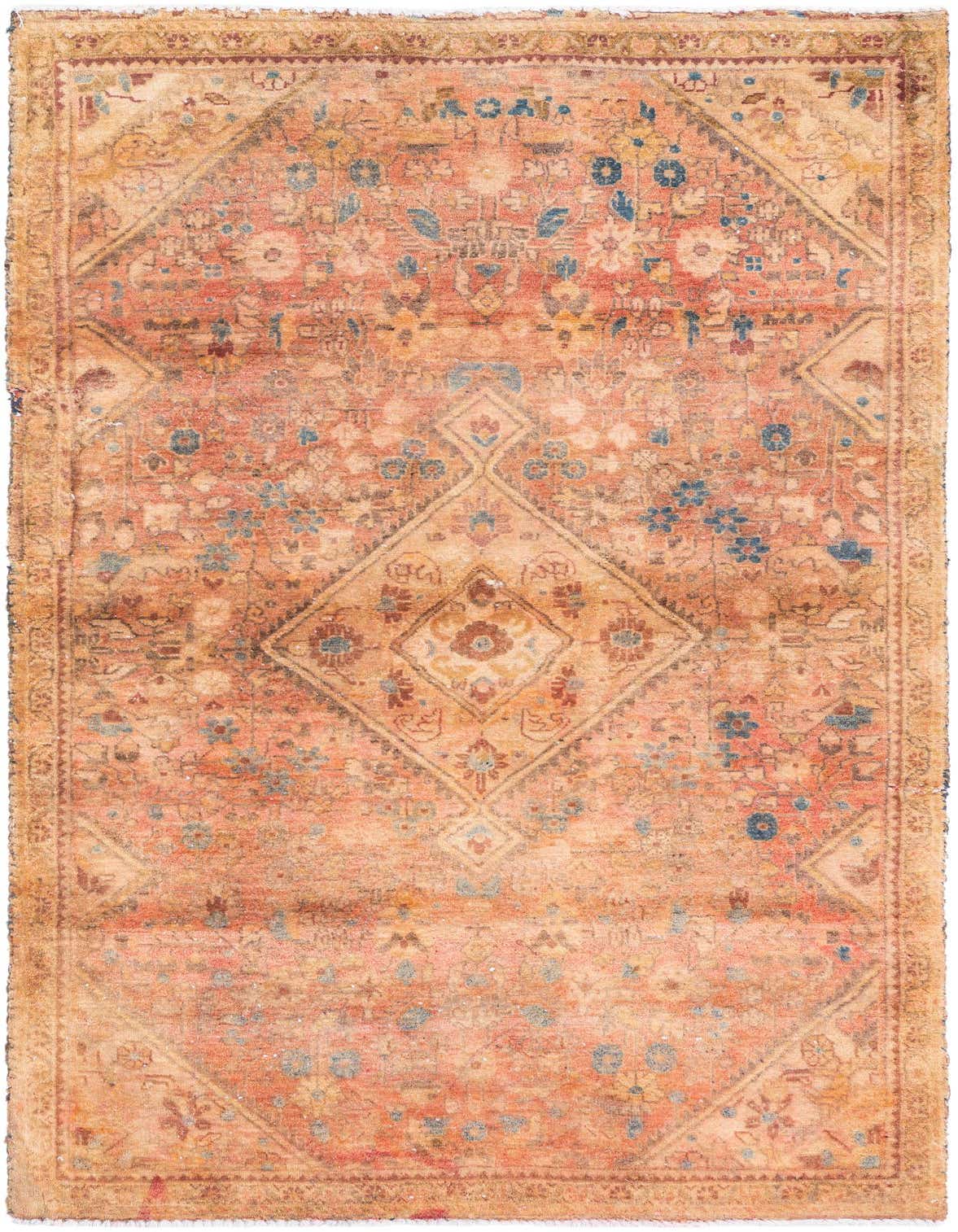 A 3x5 rectangular Ultra Vintage rug in distressed red with a central medallion and Persian-inspired floral patterns.