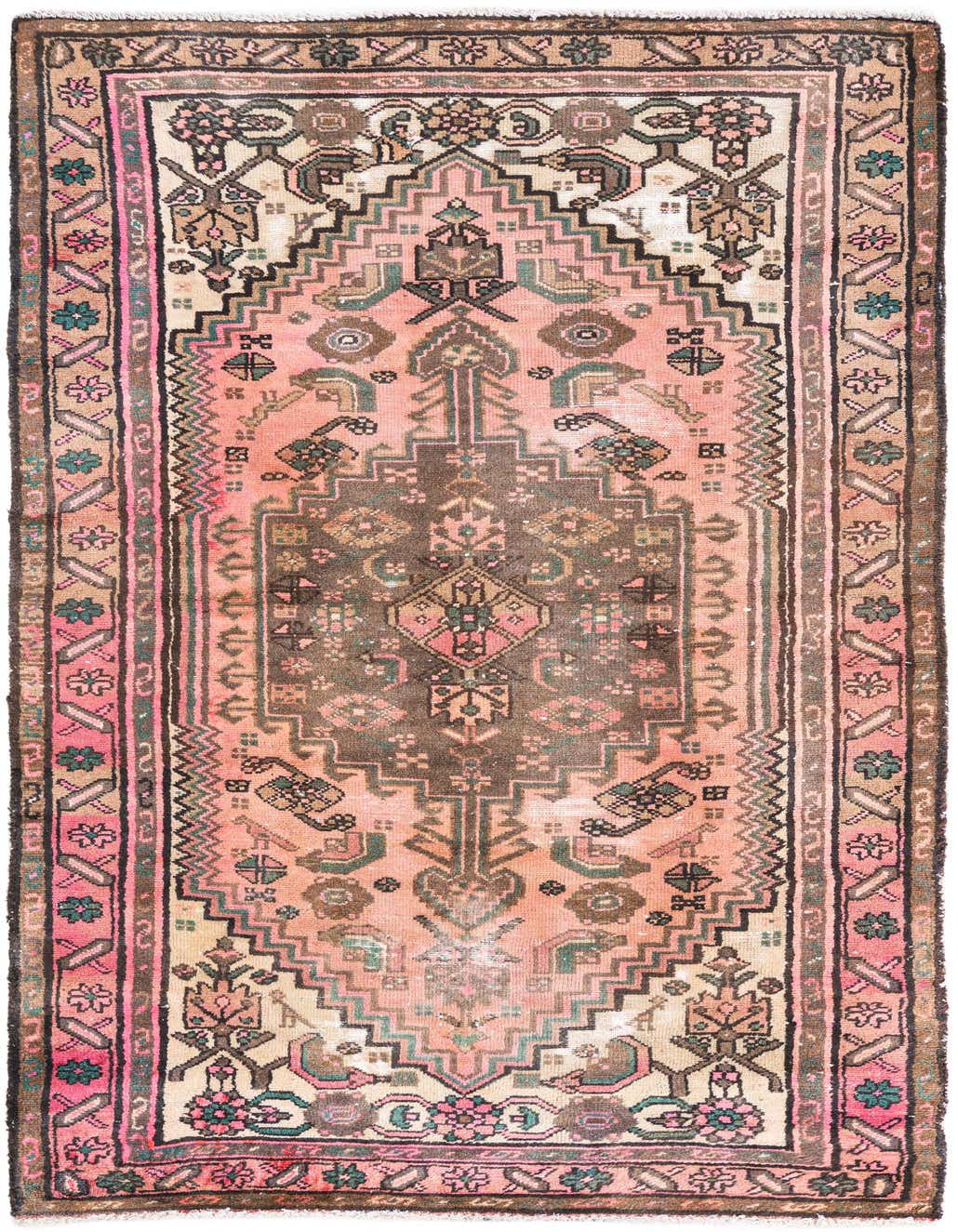 A 4x6 rectangular Ultra Vintage Persian rug with a faded red and brown medallion pattern, ideal for a living room.