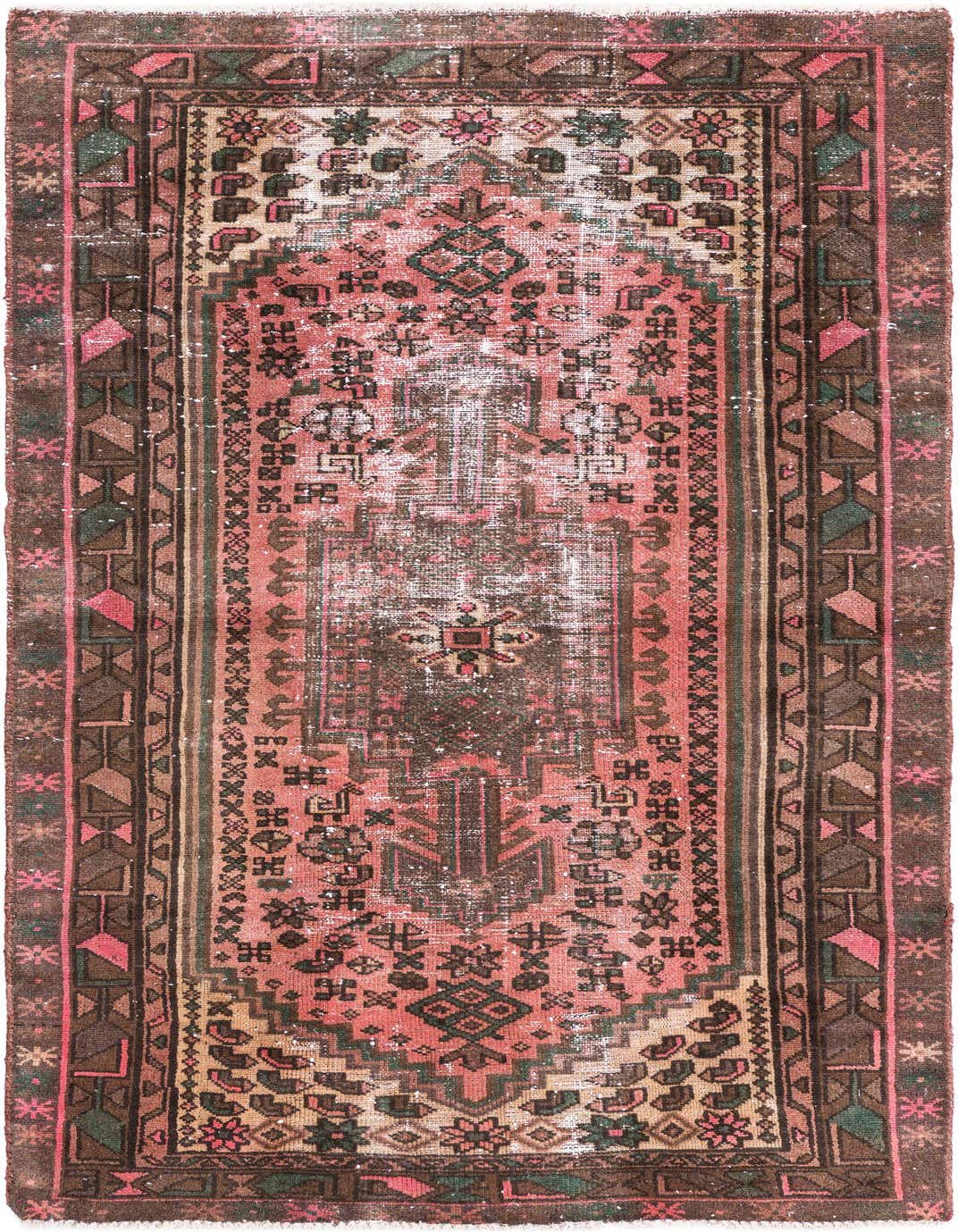 A 3x5 rectangular Ultra Vintage Persian rug in shades of red, brown, and green, featuring a distressed medallion pattern.