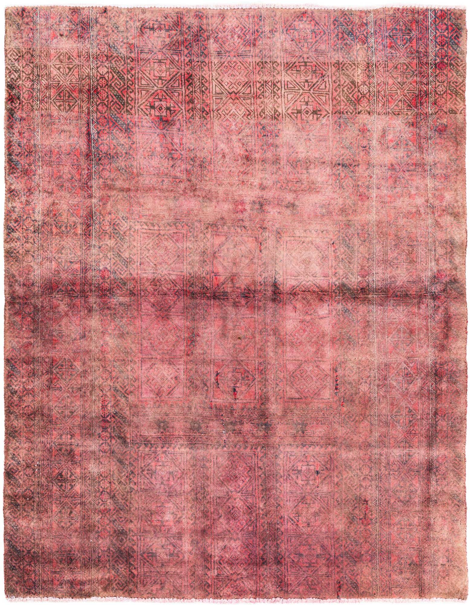 A 4x6 rectangular Ultra Vintage wool rug in faded reds with intricate Persian and Oriental patterns.