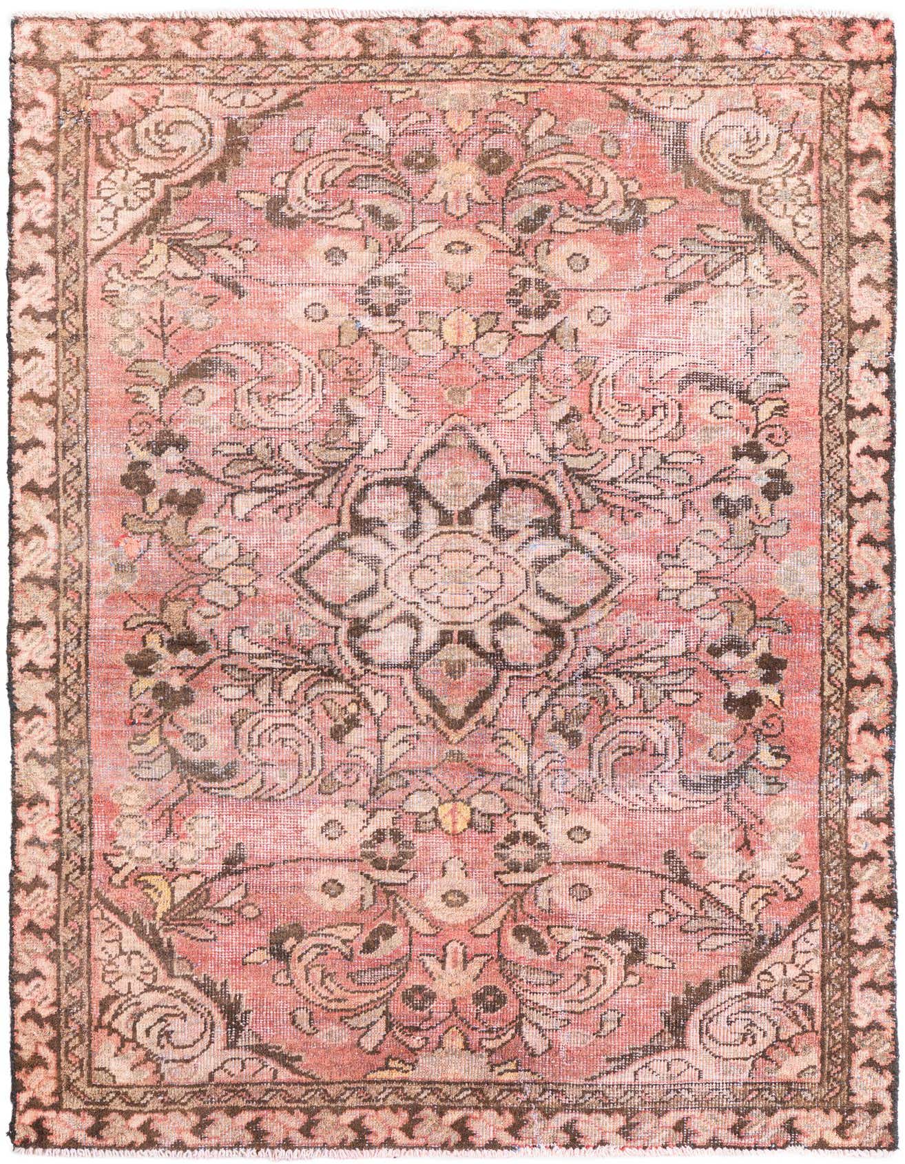 A 4x6 rectangular Ultra Vintage rug in shades of red, featuring an intricate Persian medallion pattern and a flat pile.