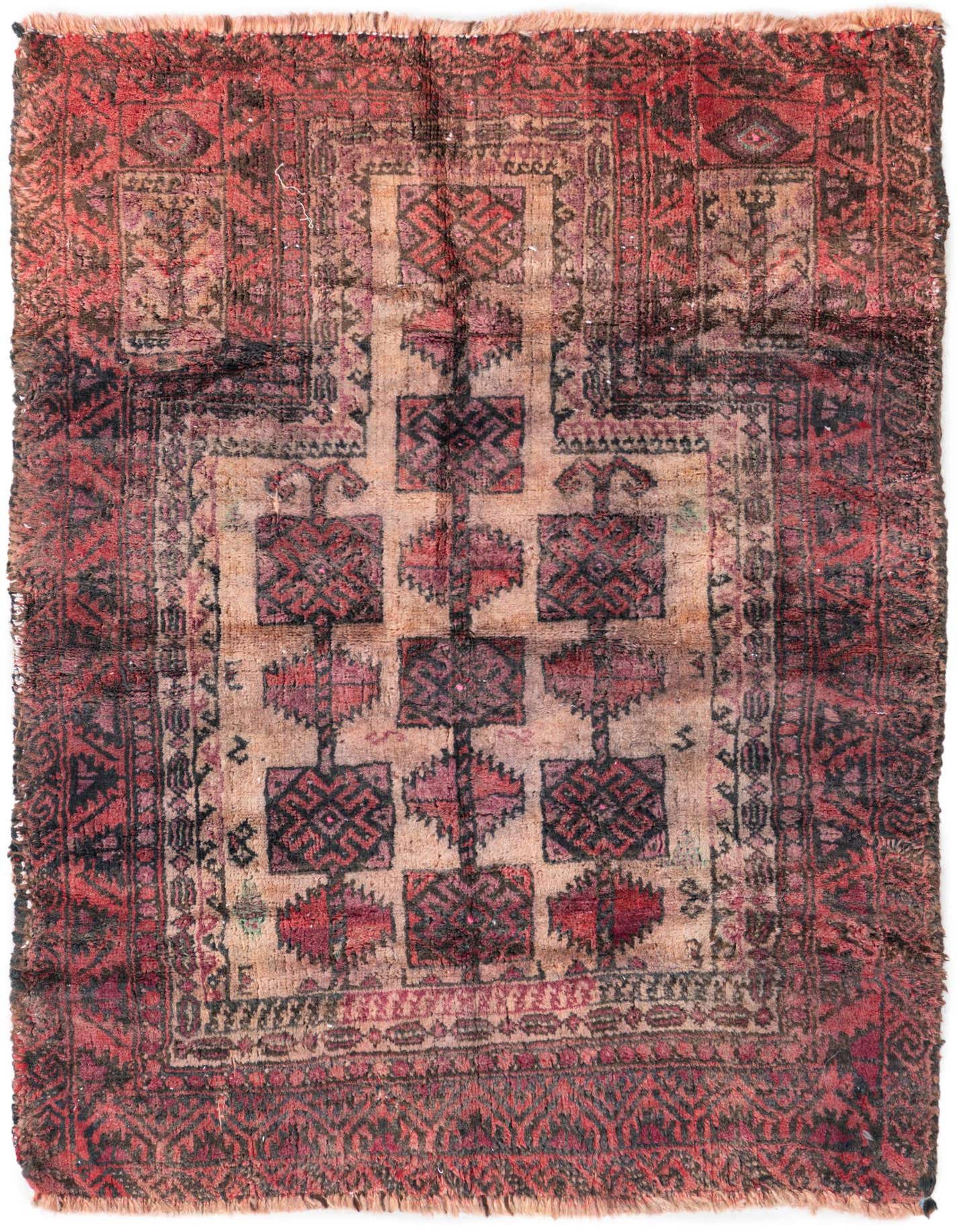 A 3x4 rectangular Ultra Vintage Persian rug in shades of red and beige, featuring a distressed geometric pattern.