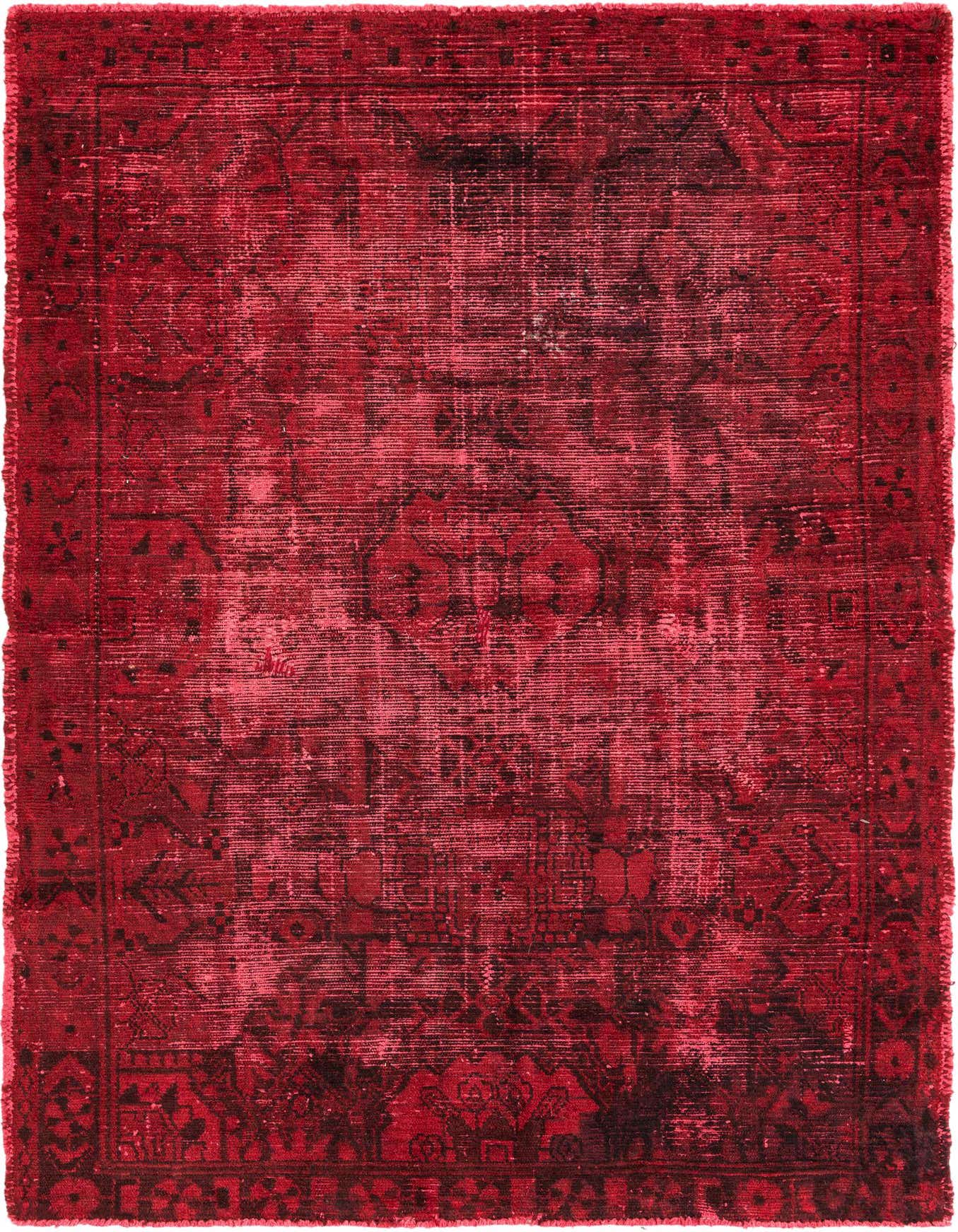 A 4x6 rectangular Ultra Vintage rug in deep red, featuring a distressed Persian medallion pattern and a flat pile.