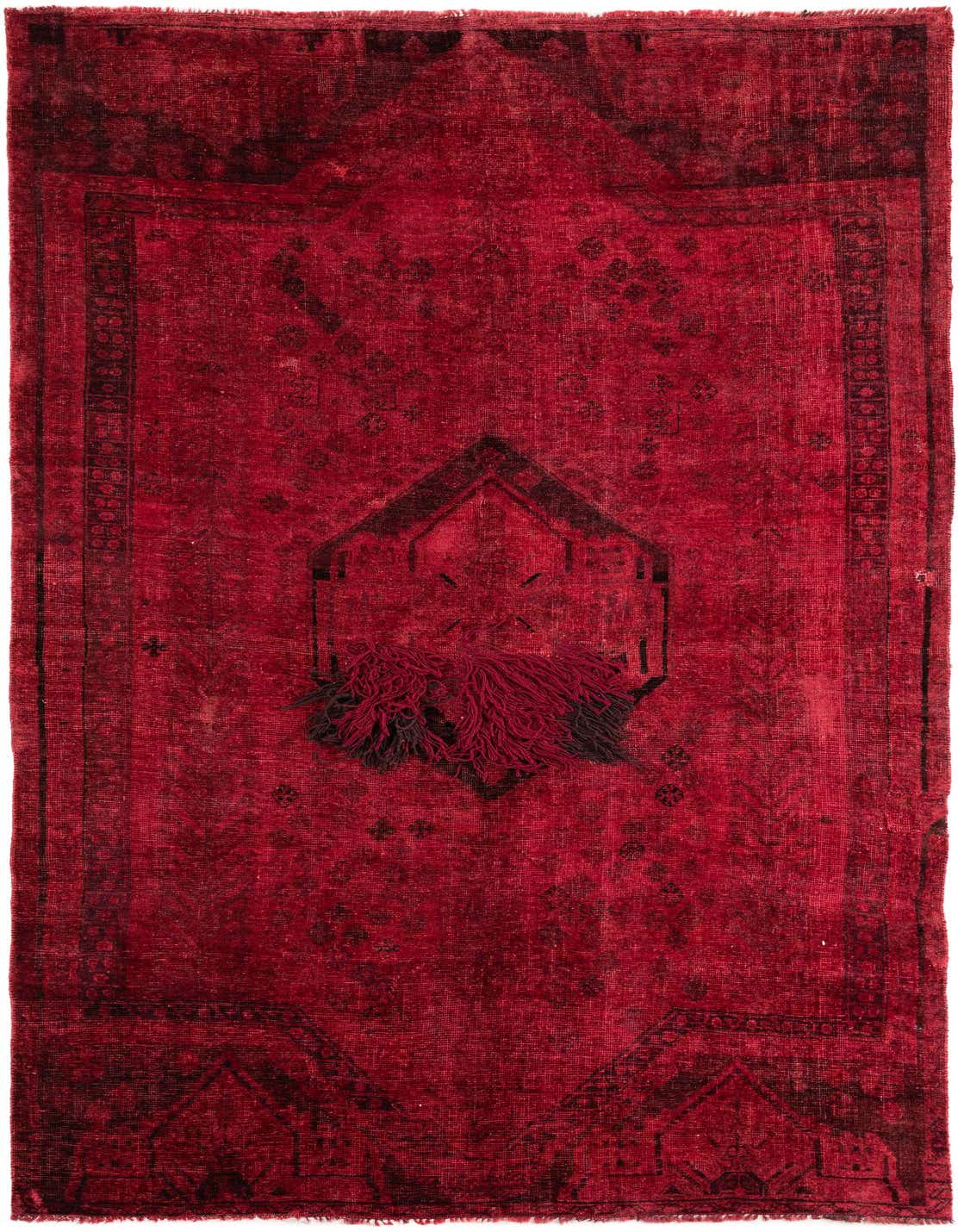 A 5x8 rectangular Ultra Vintage wool rug in deep red with a faded black medallion and traditional Persian patterns.