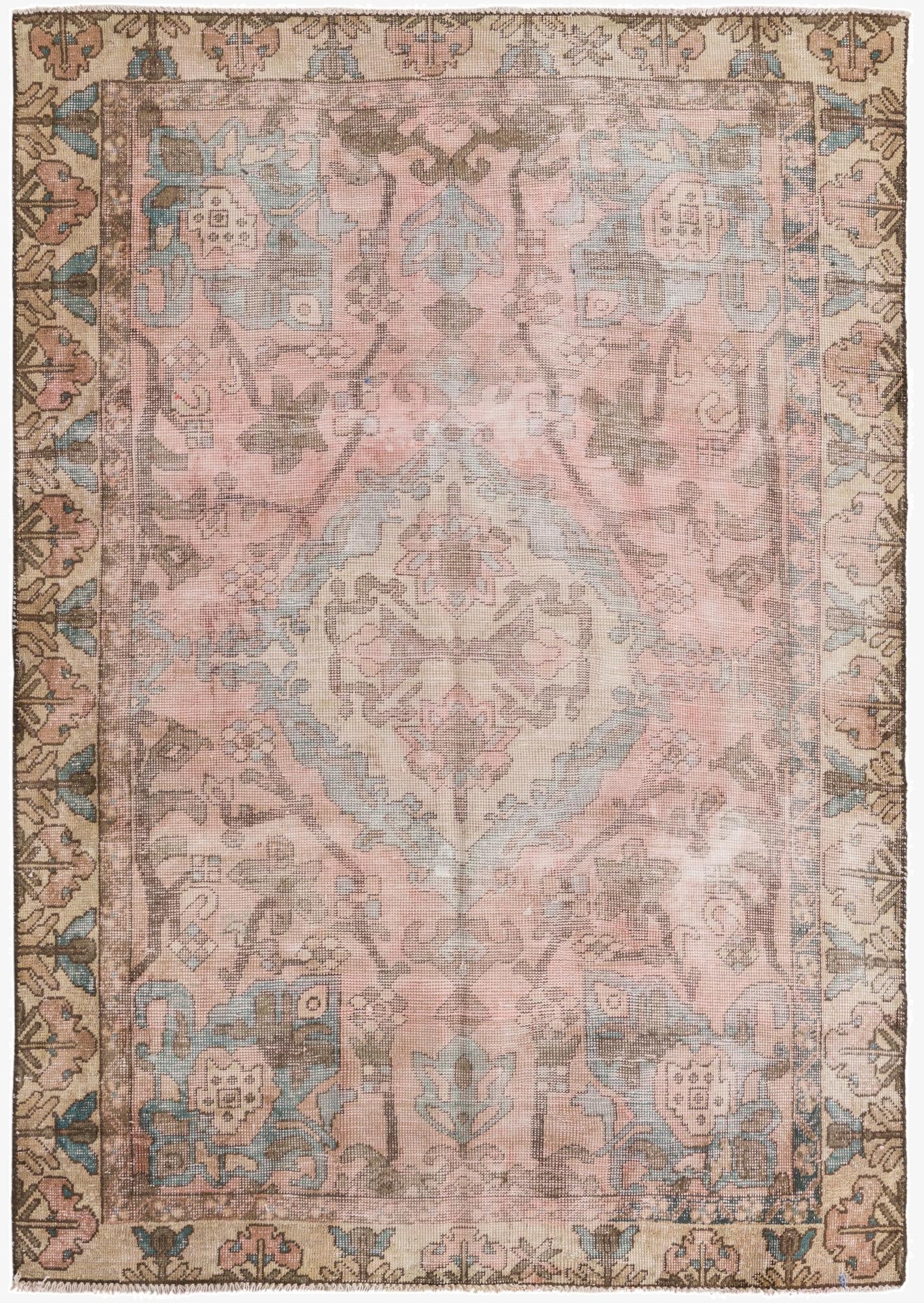  4' 6 x 6' 5  Hand Knotted Ultra Vintage Persian Wool Rug
