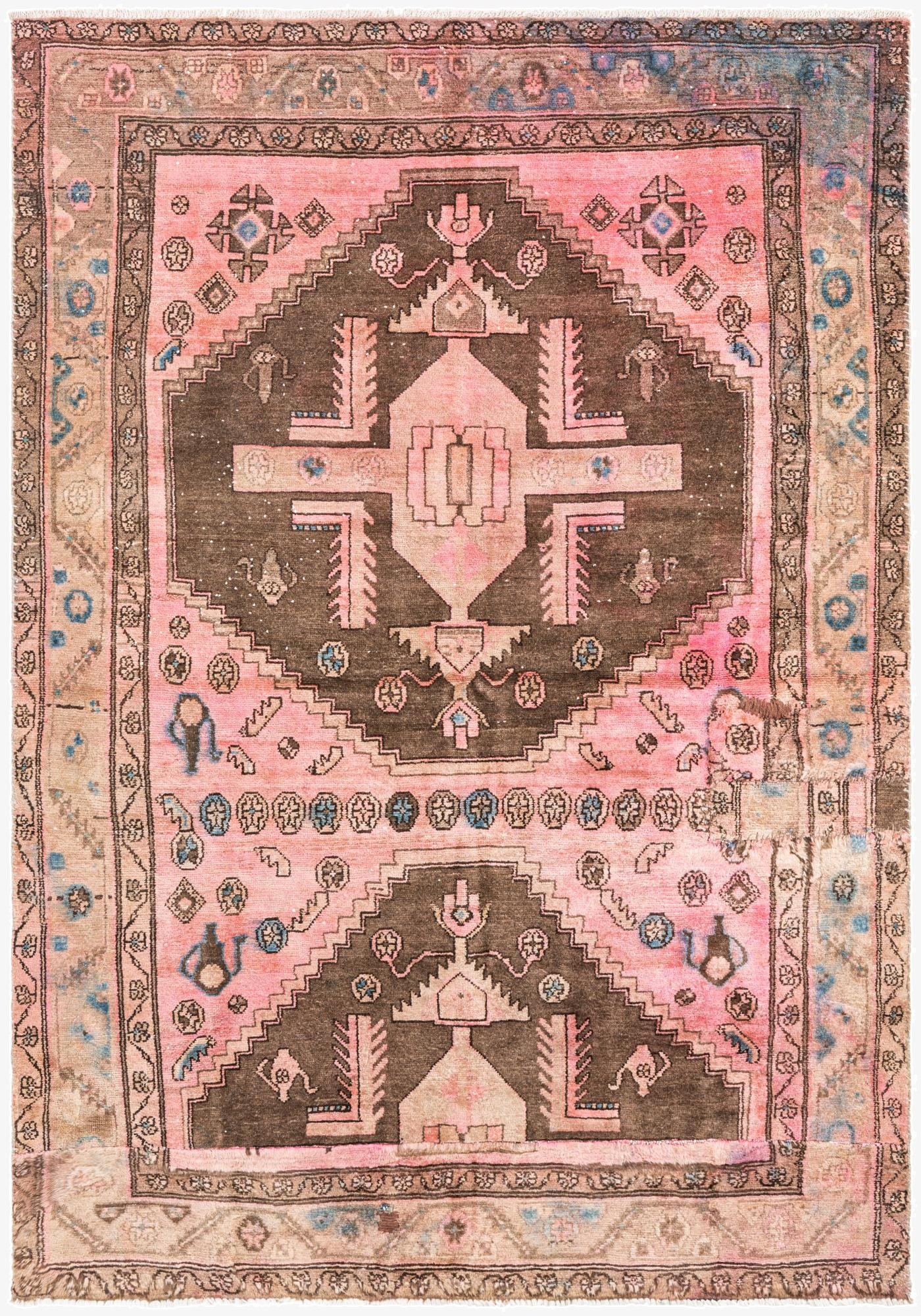  5' 2 x 7' 4  Hand Knotted Ultra Vintage Persian Wool Rug
