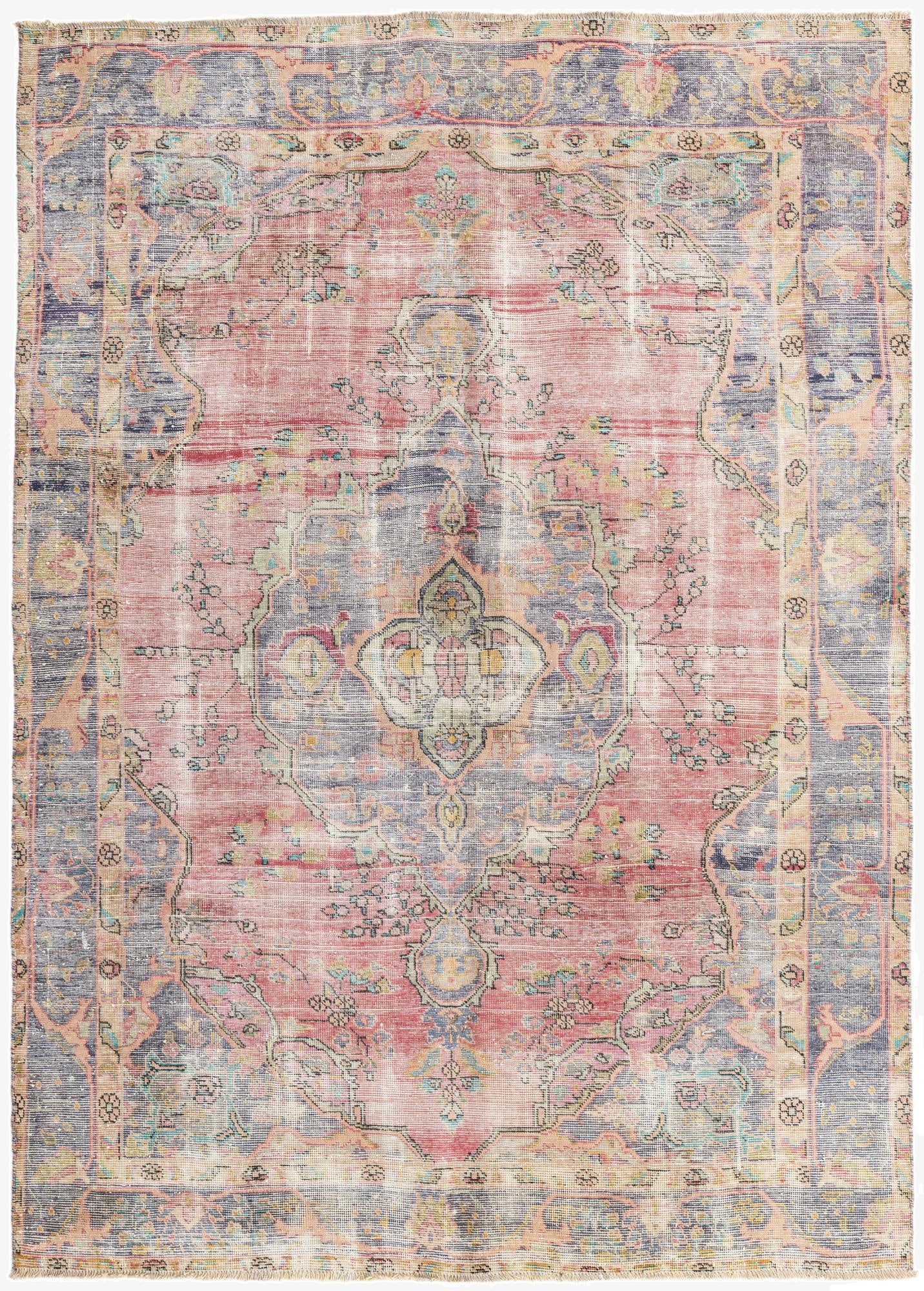  6' 6 x 9'  Hand Knotted Ultra Vintage Persian Wool Rug