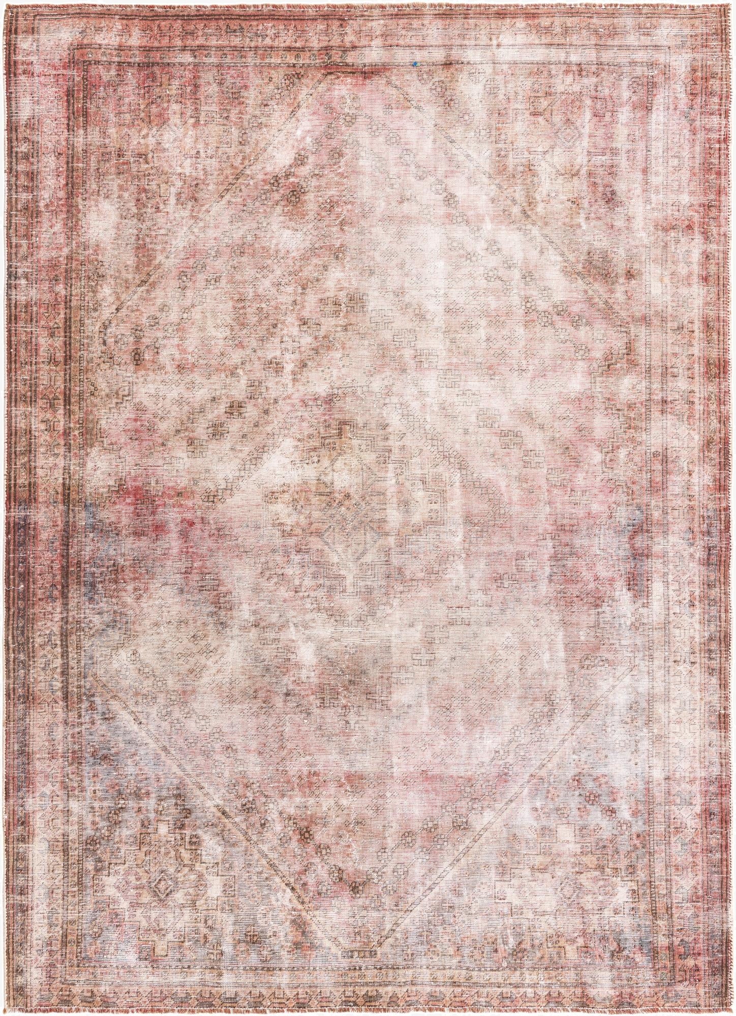  6' 8 x 9' 2  Hand Knotted Ultra Vintage Persian Wool Rug