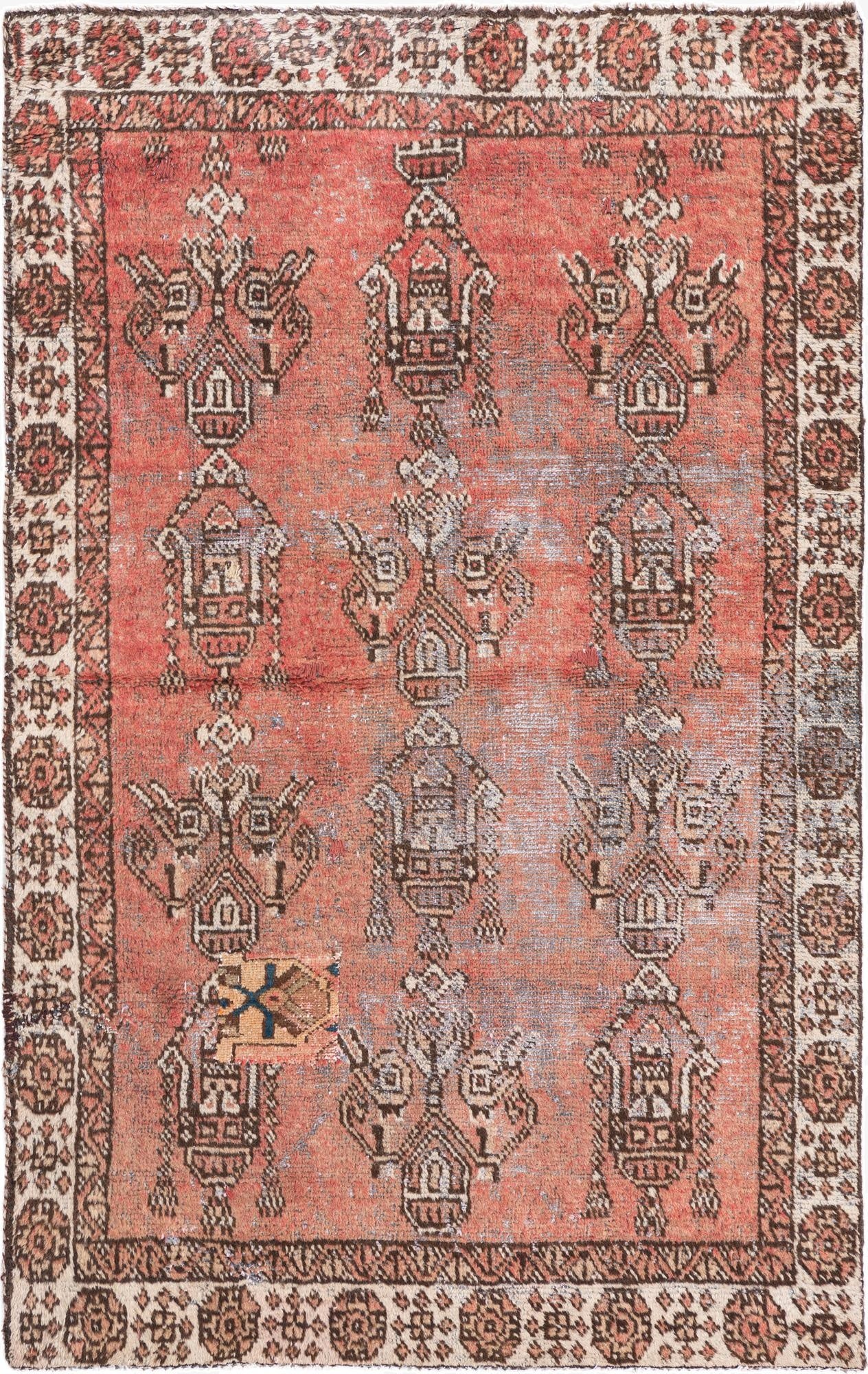  3' 8 x 6'  Hand Knotted Ultra Vintage Persian Wool Rug