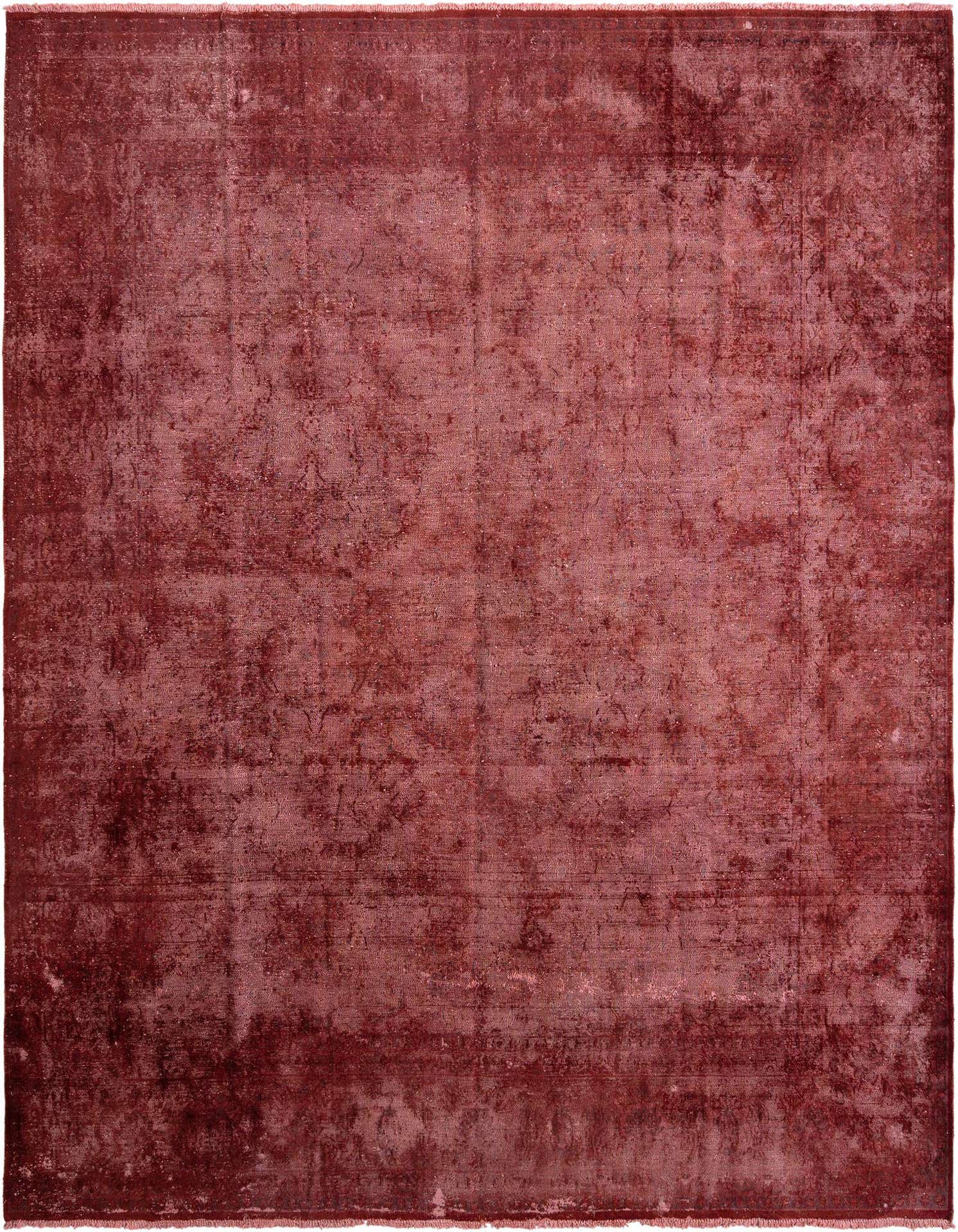A large 10x13 rectangular Vintage Royal Persian rug in varying shades of red, featuring a distressed, traditional pattern.