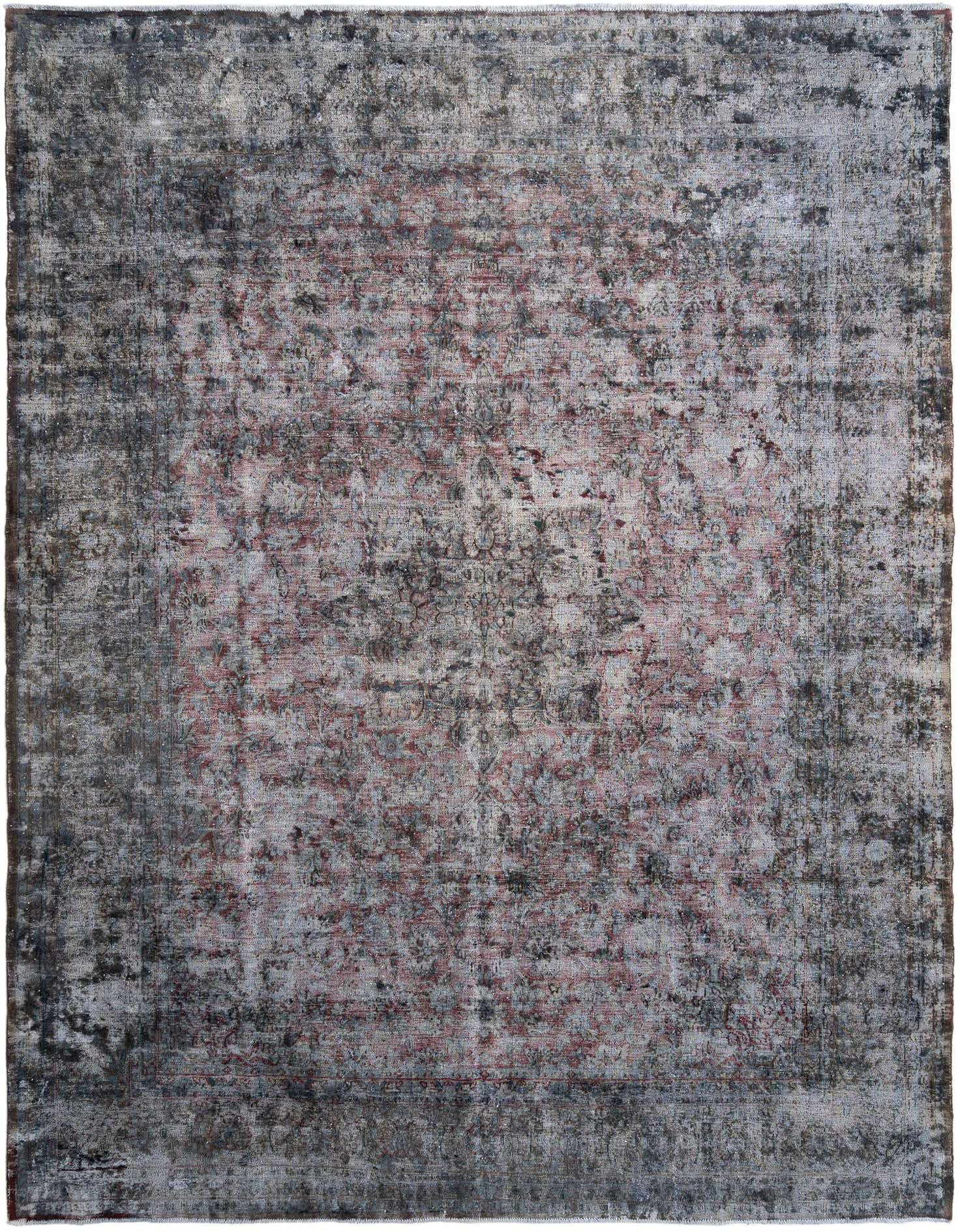 A 9x12 rectangular Rugs.com Vintage Royal rug featuring a faded red Persian pattern on a distressed gray and black background.