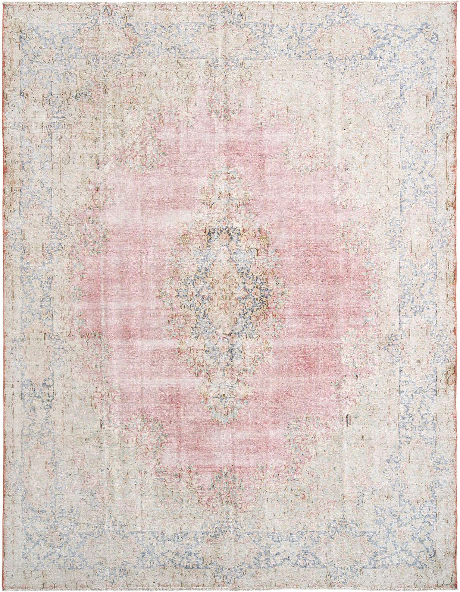 A 10x13 rectangular Vintage Royal Persian rug in faded reds and blues, featuring a traditional medallion design.