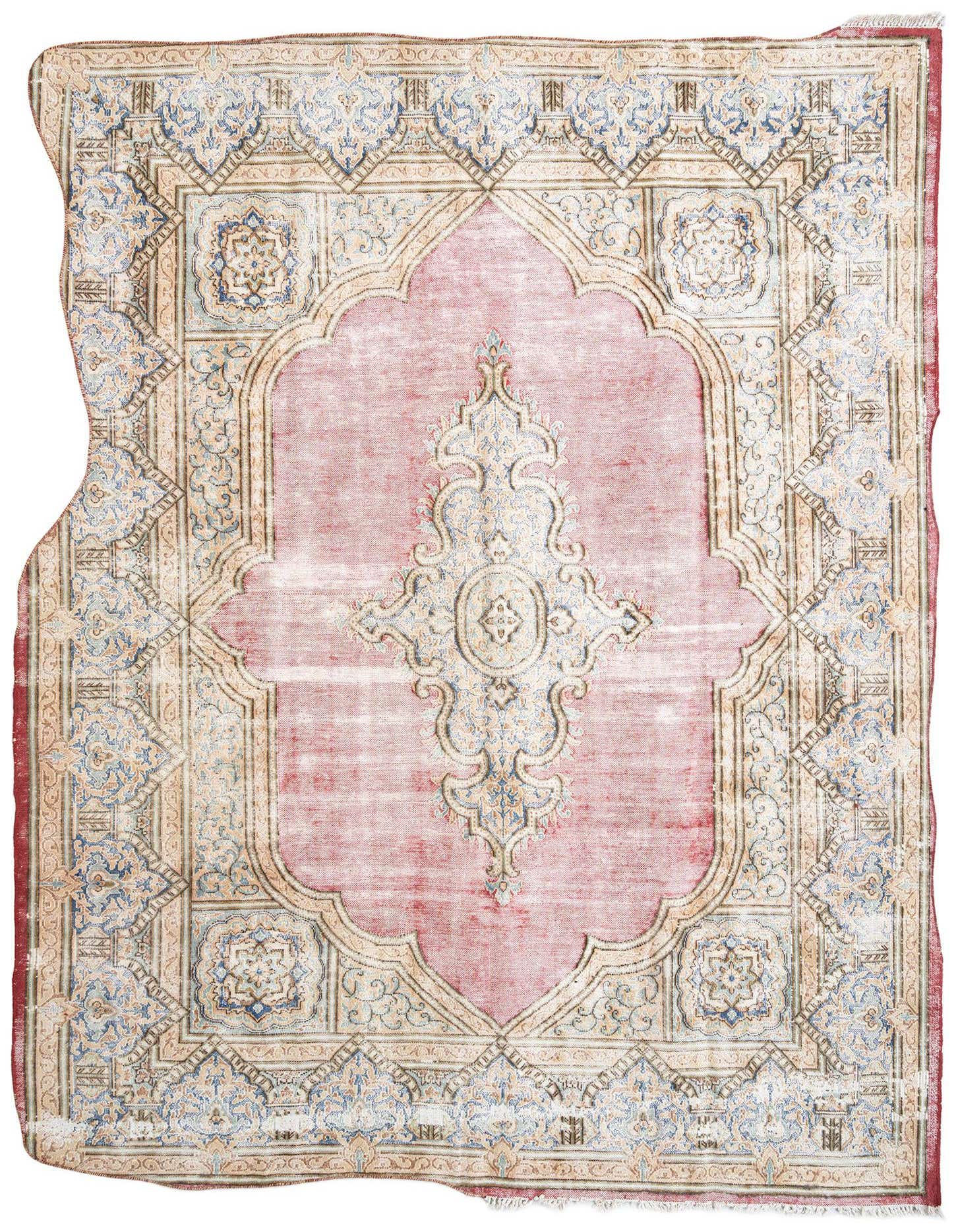 An 8x11 rectangular Vintage Royal Persian rug with a faded red field and intricate blue, cream, and beige traditional patterns.