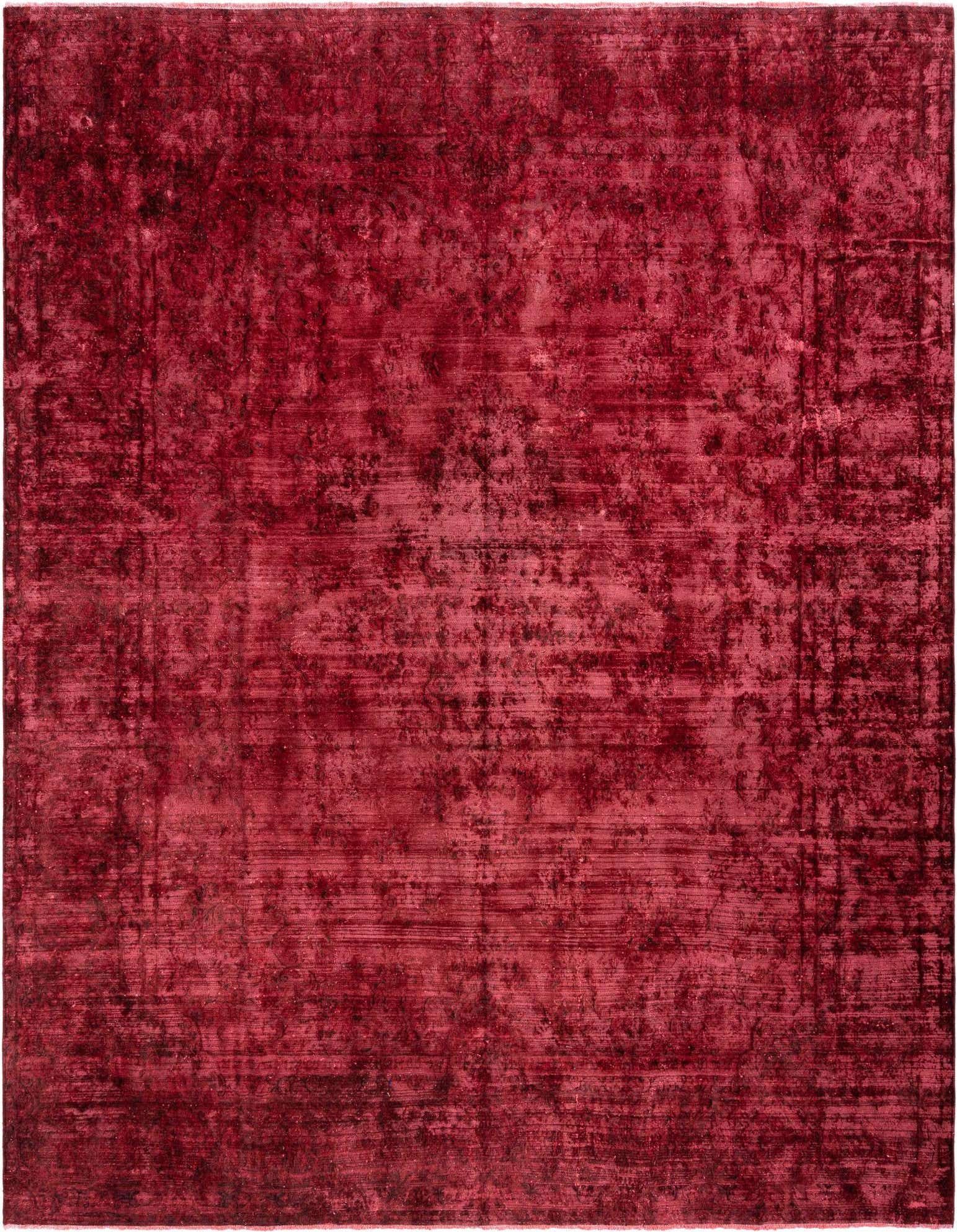A 10x12 rectangular Vintage Royal Persian rug in varying shades of deep red with a distressed, antique finish.
