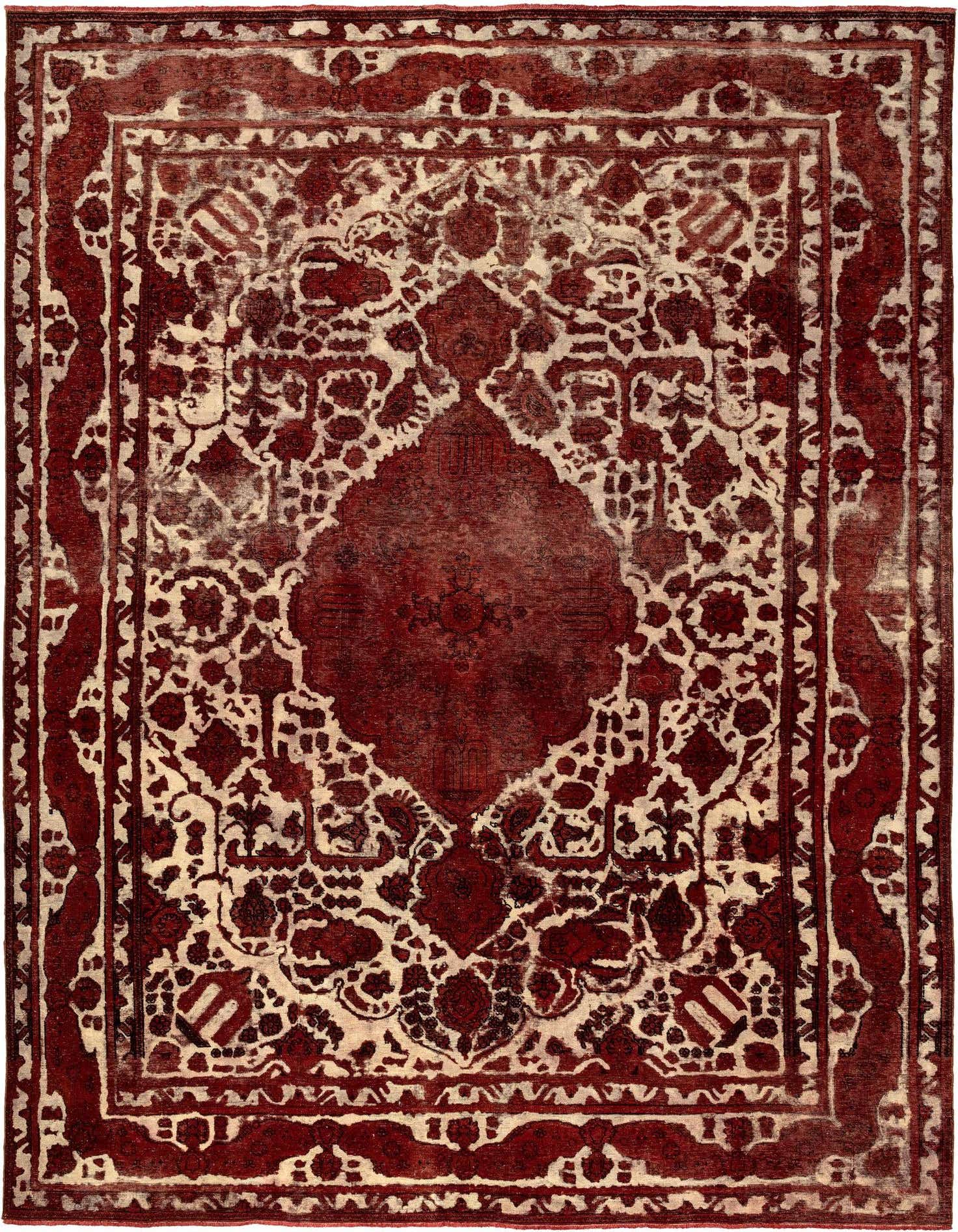 An 8x11 rectangular Vintage Royal Persian rug in rich red and cream, featuring an ornate medallion and floral patterns.
