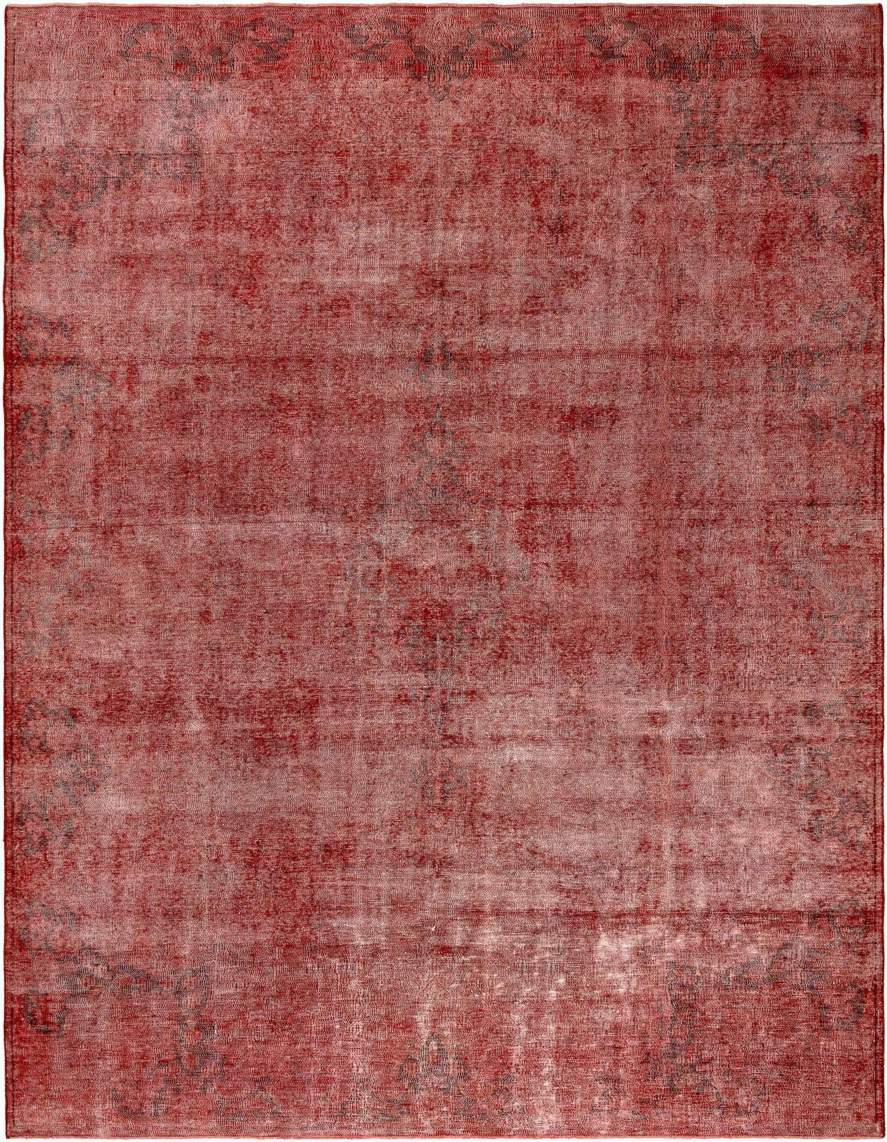 A rectangular 8x11 Vintage Royal Persian rug in shades of red with a distressed, faded pattern, suitable for a living room.
