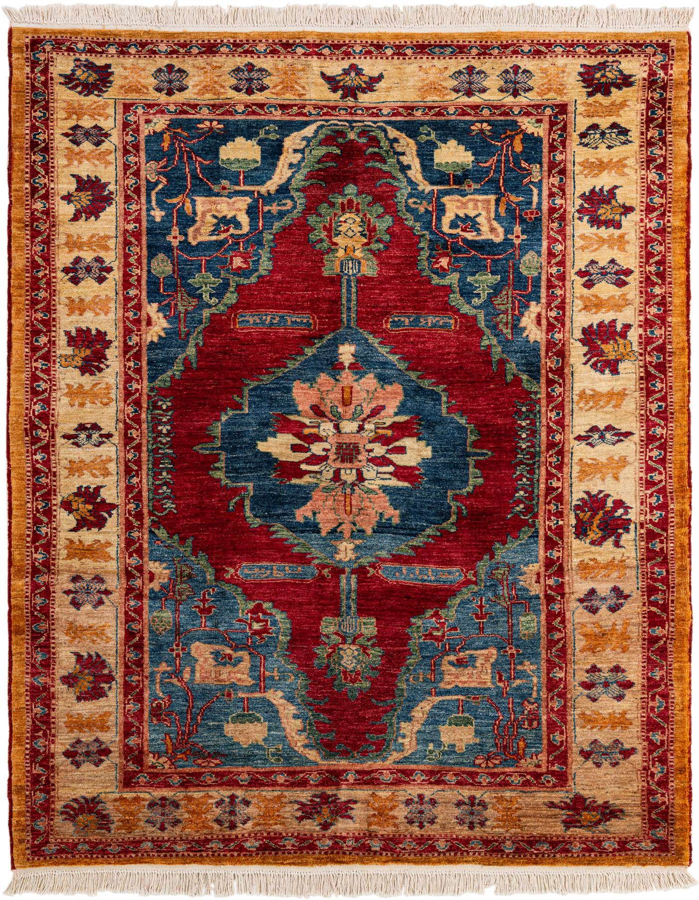A 5x7 rectangular Ziegler rug featuring a traditional Oriental medallion pattern in deep reds, blues, and beige.