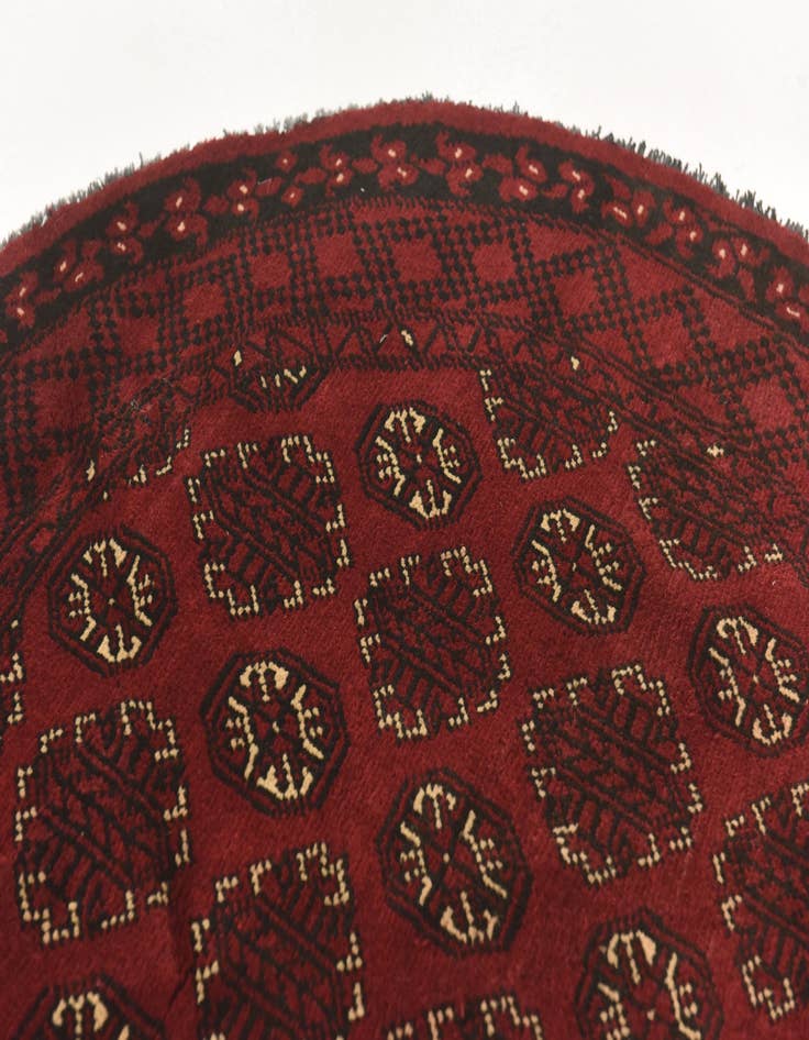 Detail image of  4' x 4' 1  Hand Knotted Afghan Akhche Wool Round Rug