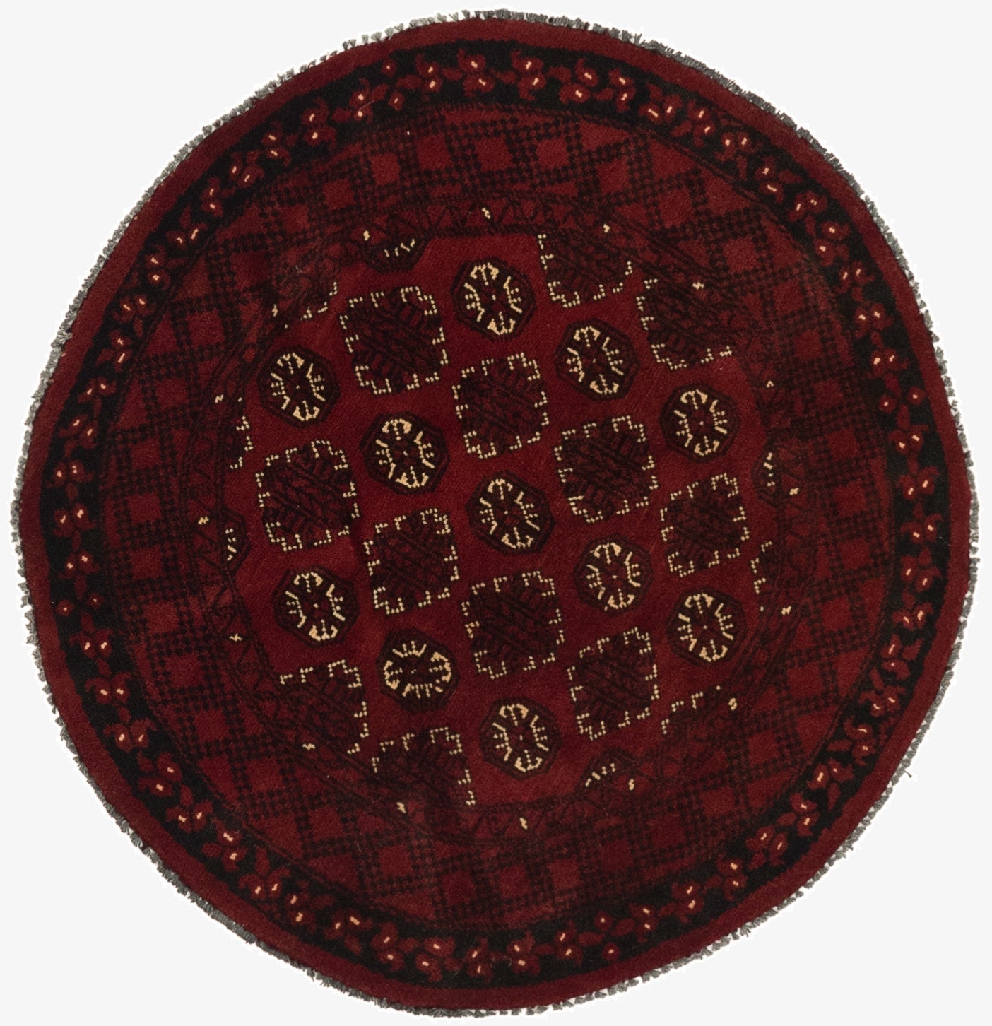  4' x 4' 1  Hand Knotted Afghan Akhche Wool Round Rug