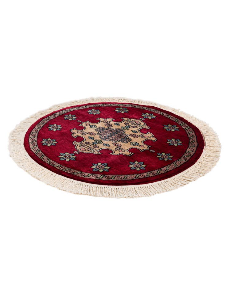 Detail image of  2' 7 x 2' 8  Hand Knotted Bokhara Oriental Wool Round Rug