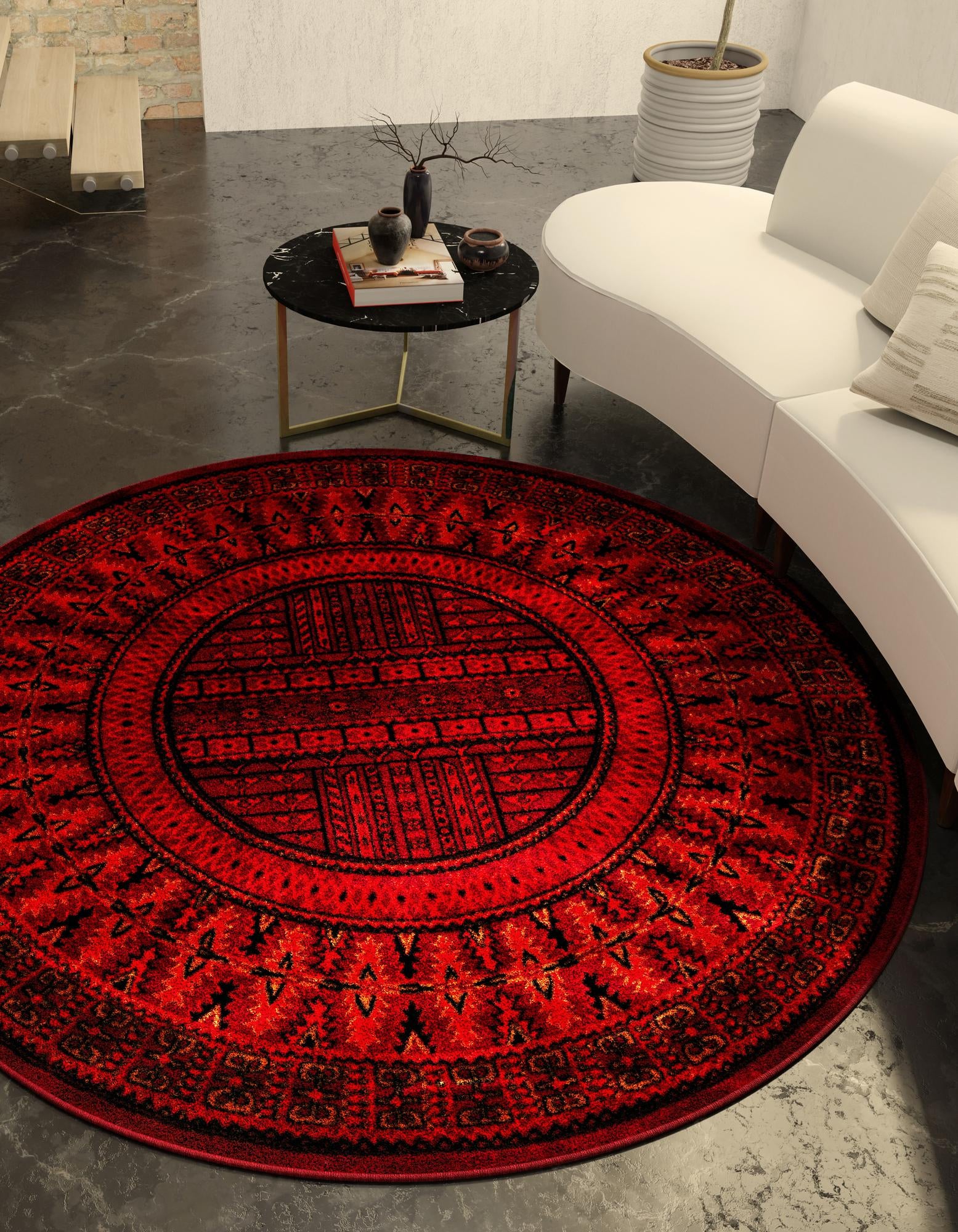 Red 7' x 7' Bokhara Round Rug | Rugs.com