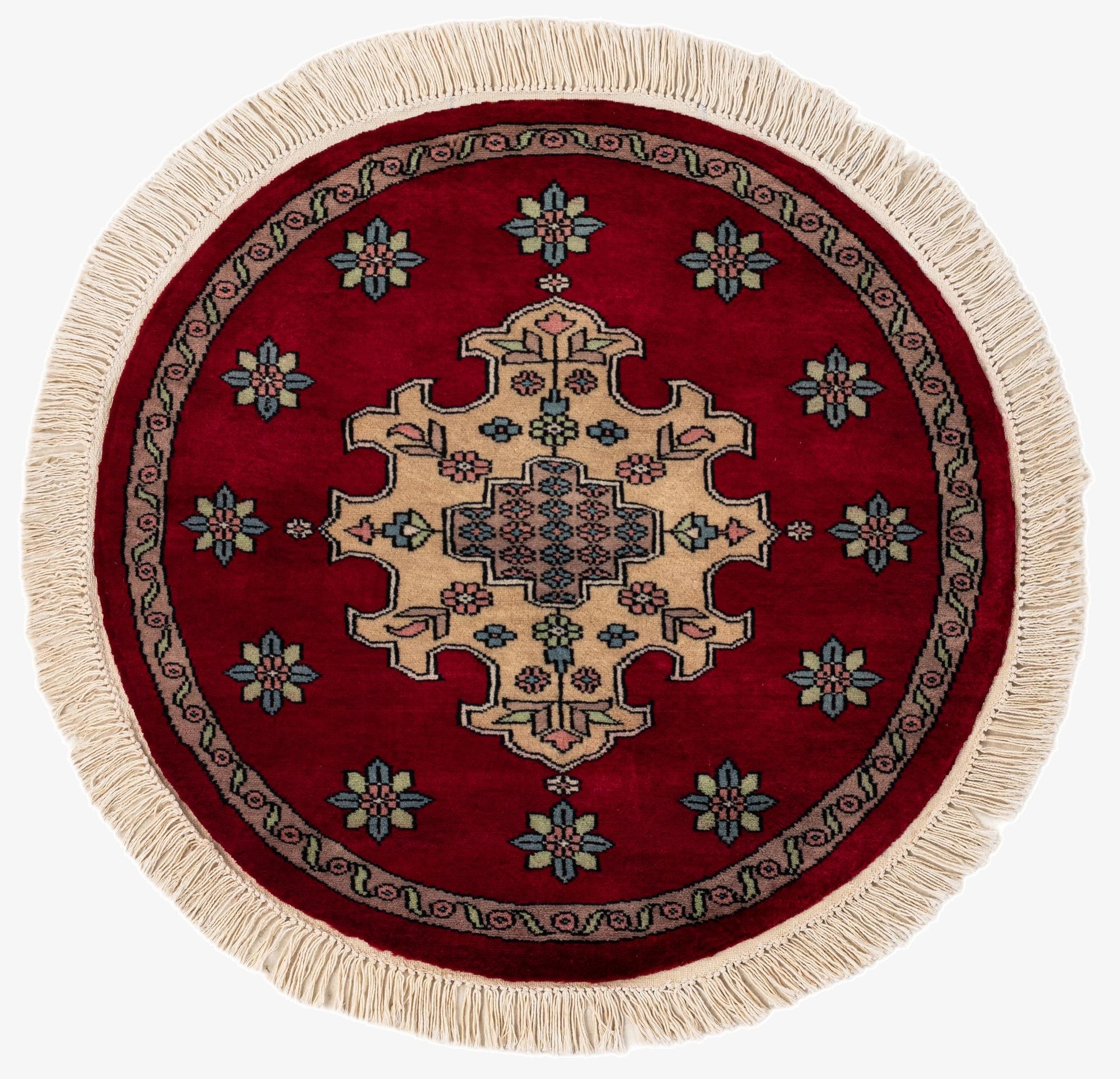  2' 7 x 2' 8  Hand Knotted Bokhara Oriental Wool Round Rug