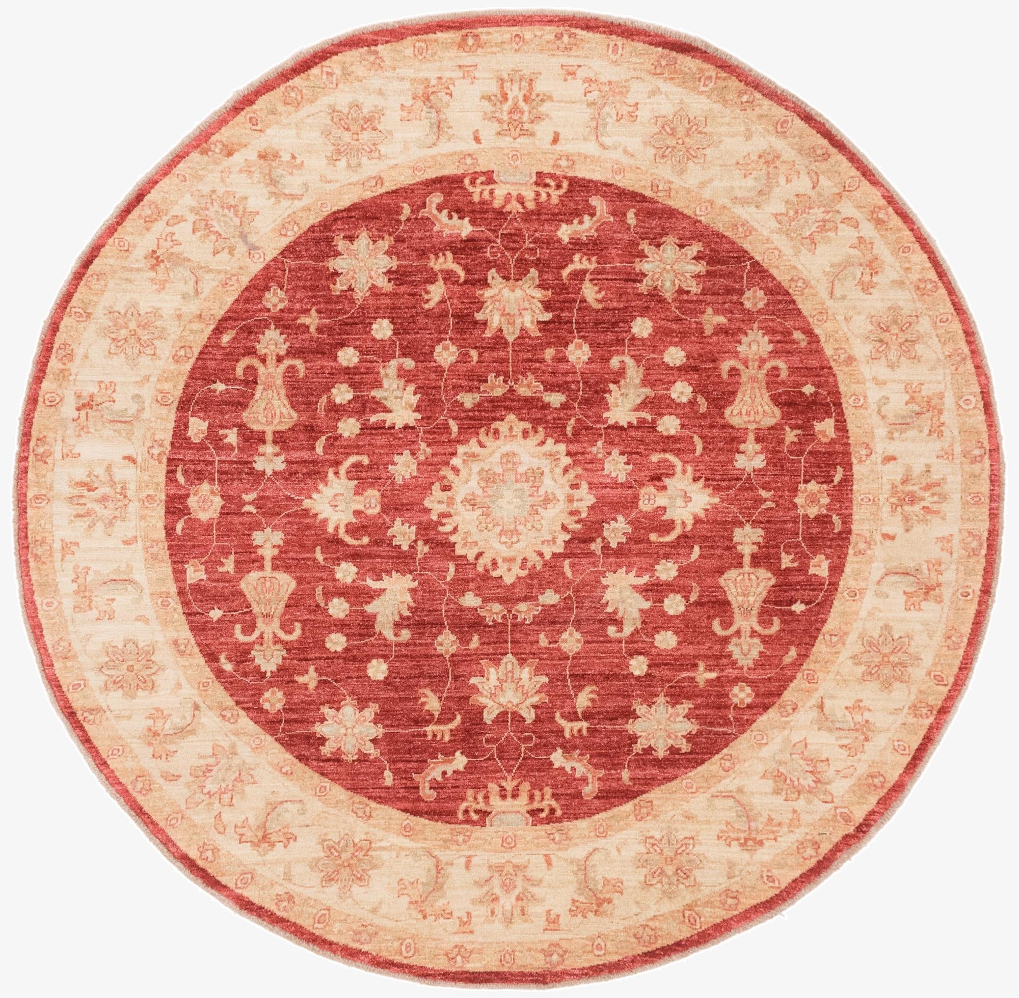  6' 6 x 6' 7  Hand Knotted Peshawar Ziegler Round Rug