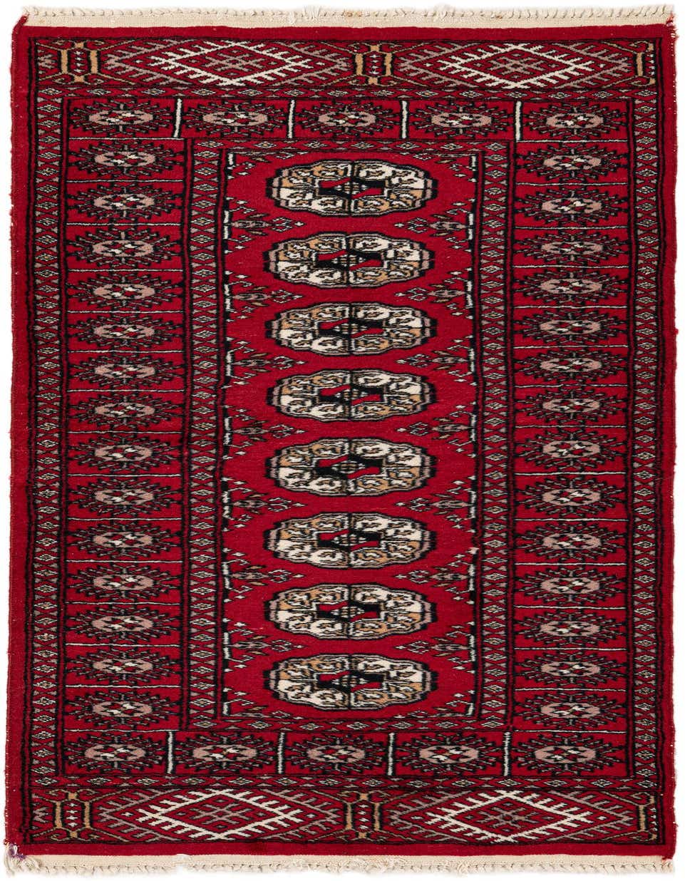 A 5 ft runner rug in traditional Afghan Akhche style, featuring a deep red field with tribal medallions and geometric borders, ideal for a hallway.