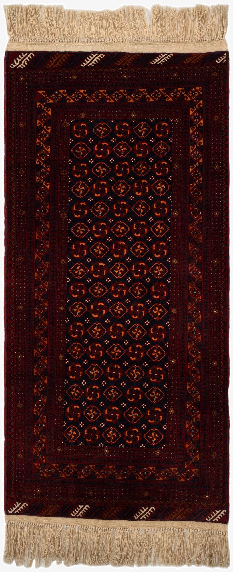  3' 3 x 6' 10  Hand Knotted Afghan Akhche Wool Runner Rug
