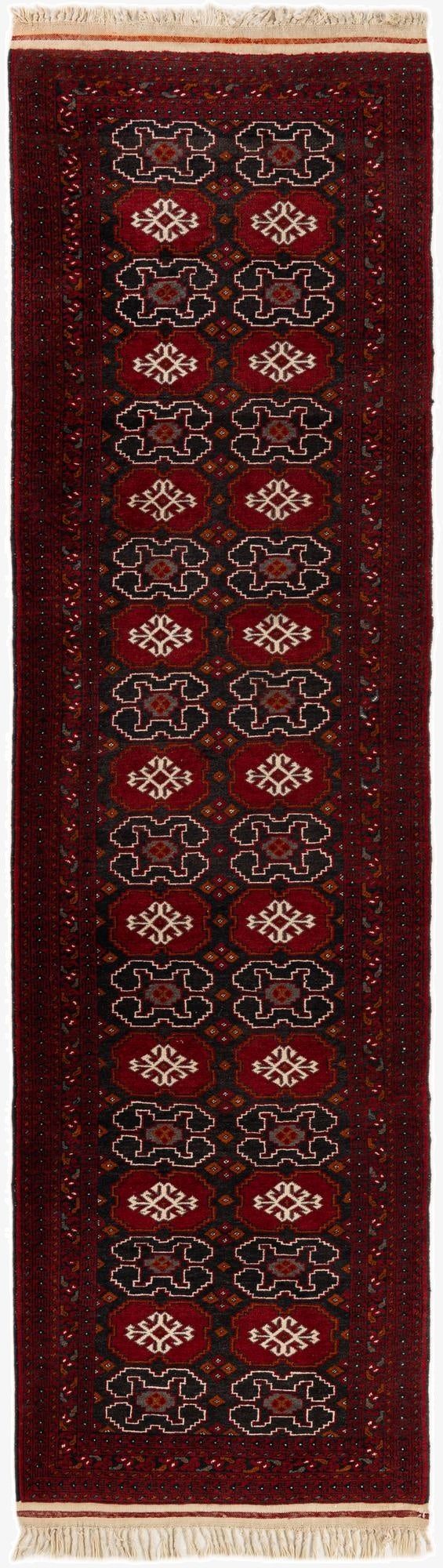  2' 7 x 10' 1  Hand Knotted Afghan Ersari Wool Runner Rug