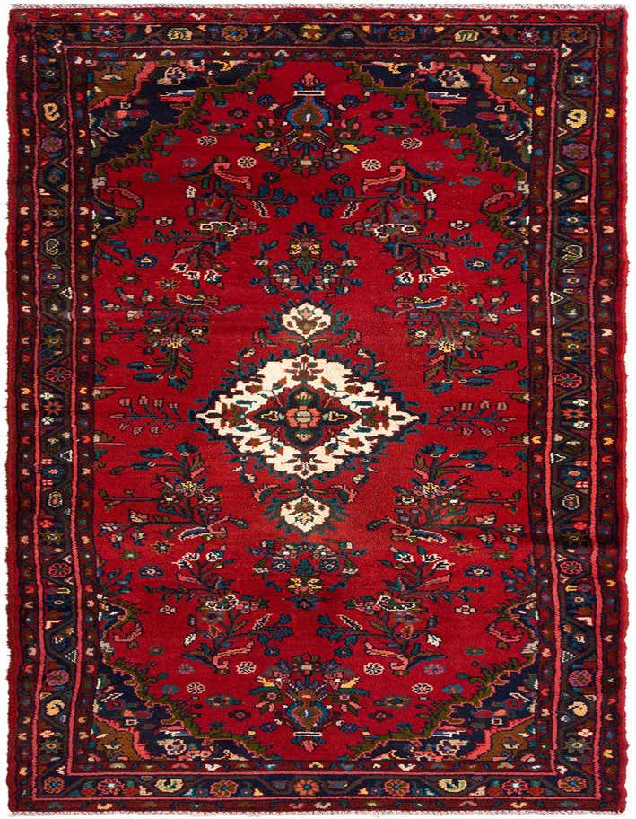 A 10 ft red Persian runner rug with a central medallion and intricate floral patterns, ideal for a hallway.