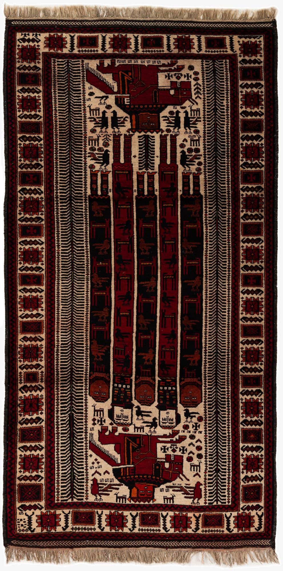  3' 9 x 7' 6  Hand Knotted Balouch Persian Wool Runner Rug