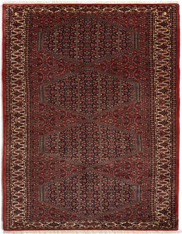 A 10 Ft Runner Bidjar rug in deep reds with intricate Persian patterns and a cream border, ideal for a hallway.
