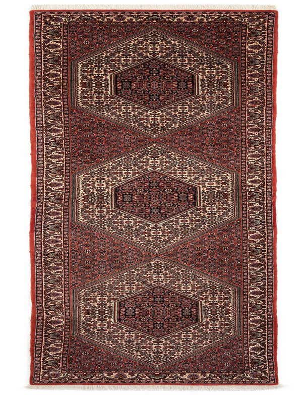 A 10 ft red Persian runner rug with intricate traditional patterns and three central medallions, ideal for a hallway.