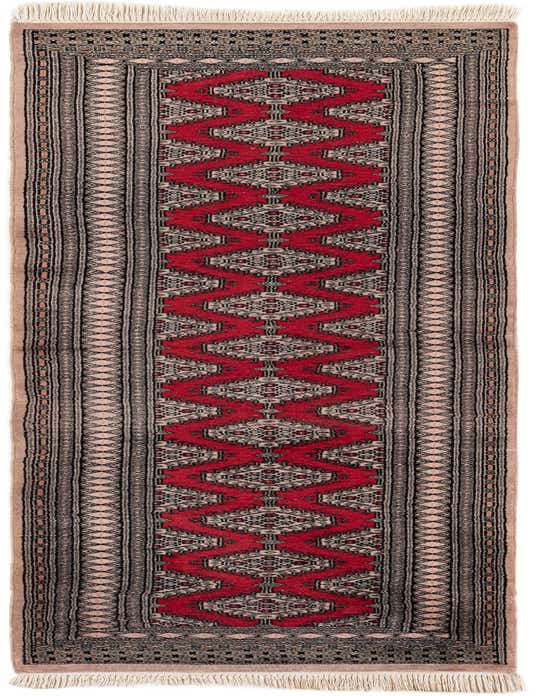 A 10 Ft Bokhara runner rug, handmade with a vibrant red tribal pattern and neutral borders, ideal for a hallway.