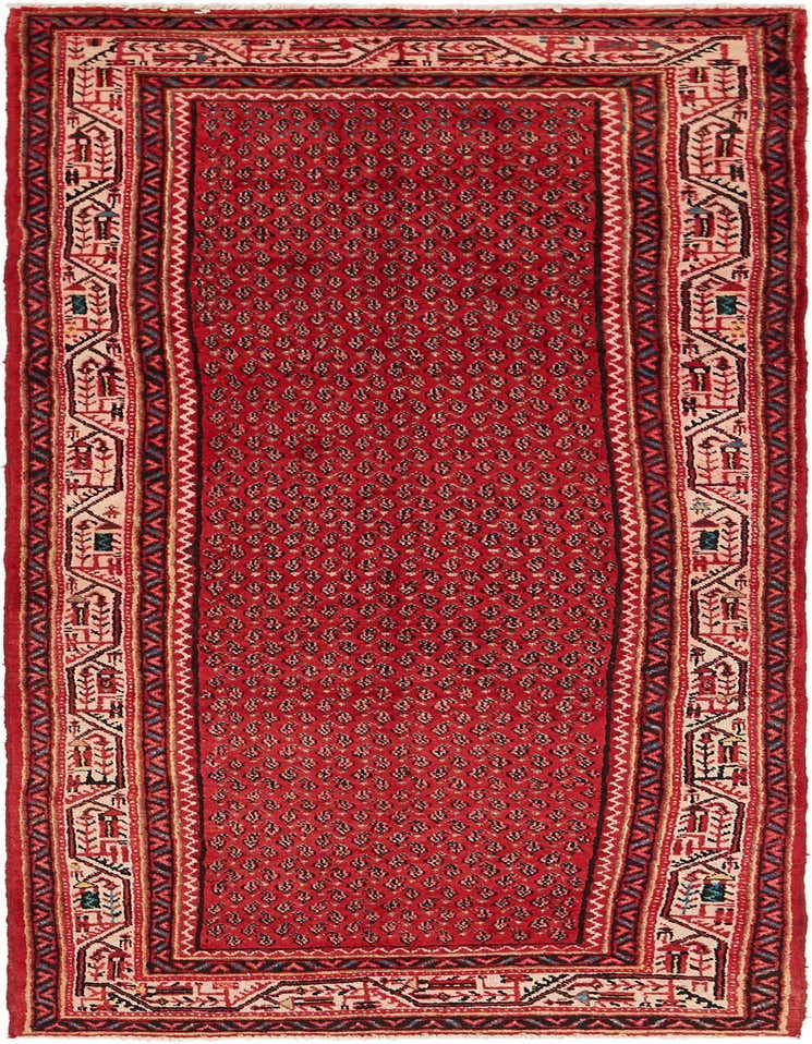 A 10 ft red Persian runner rug with a tribal border, ideal for a hallway.