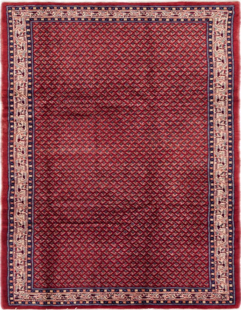 A 10 Ft Botemir runner rug in deep red with a traditional Persian pattern and intricate border, perfect for a hallway.