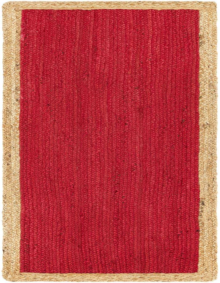 A 6 ft runner rug featuring a vibrant red braided jute center with a natural tan braided jute border, ideal for a hallway.