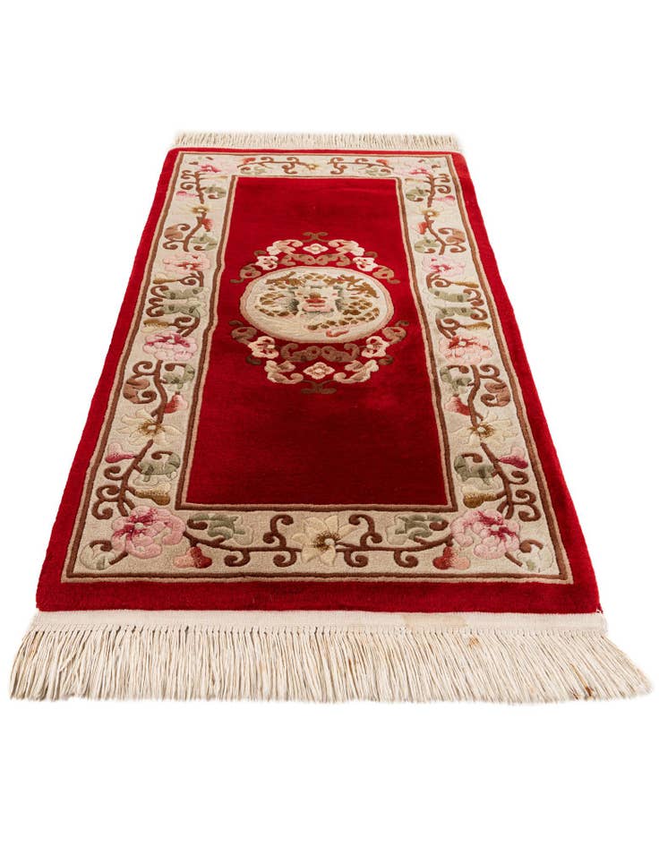 Detail image of  2' 3 x 4' 9  Hand Knotted Carved Pekin Wool Runner Rug