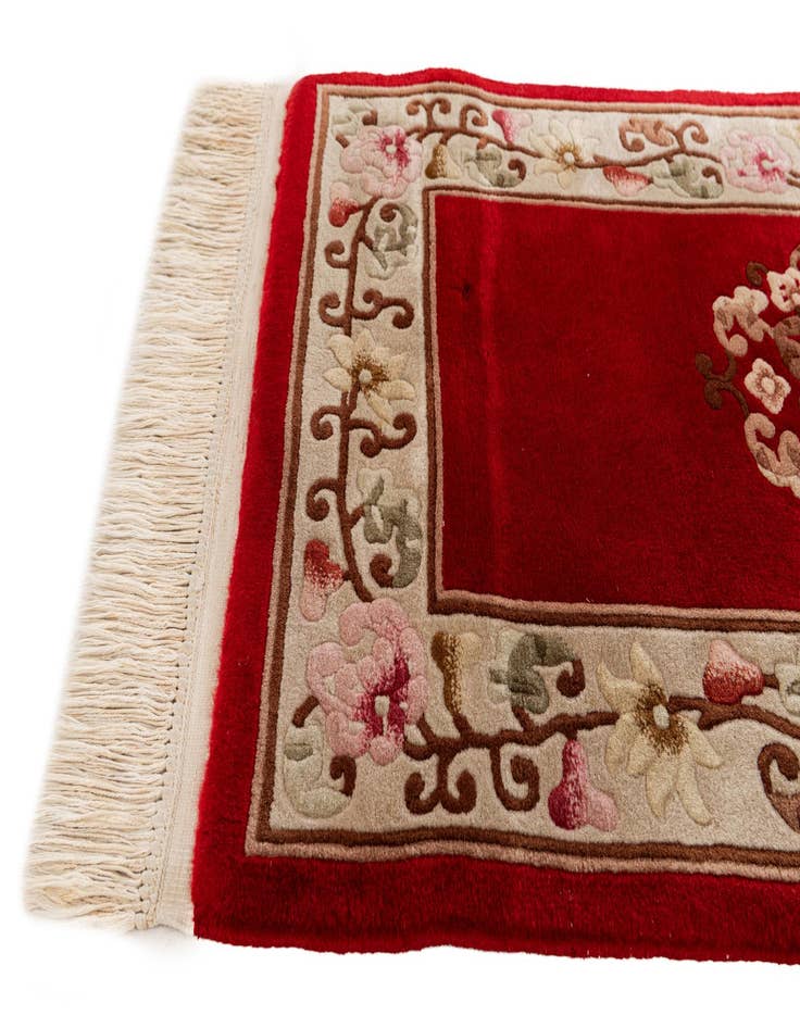 Detail image of  2' 3 x 4' 9  Hand Knotted Carved Pekin Wool Runner Rug