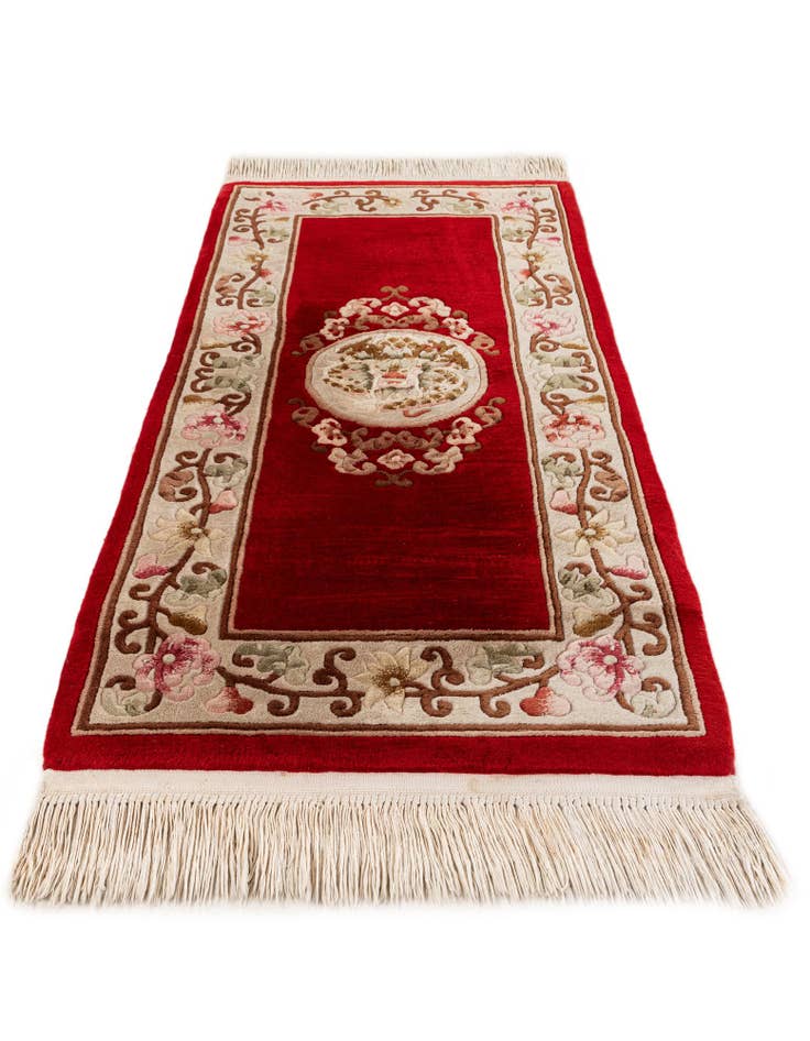 Detail image of  2' 3 x 4' 9  Hand Knotted Carved Pekin Wool Runner Rug