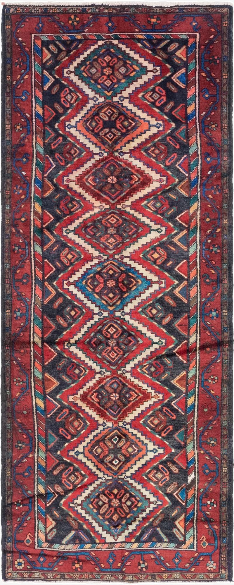  3' 9 x 10' 2  Hand Knotted Chenar Persian Wool Runner Rug