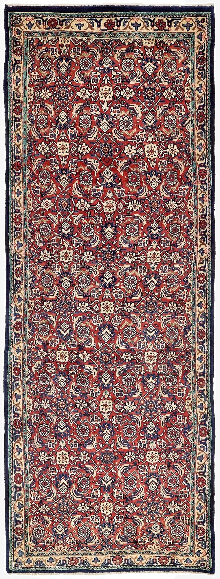  3' 8 x 10' 6  Hand Knotted Farahan Persian Wool Runner Rug