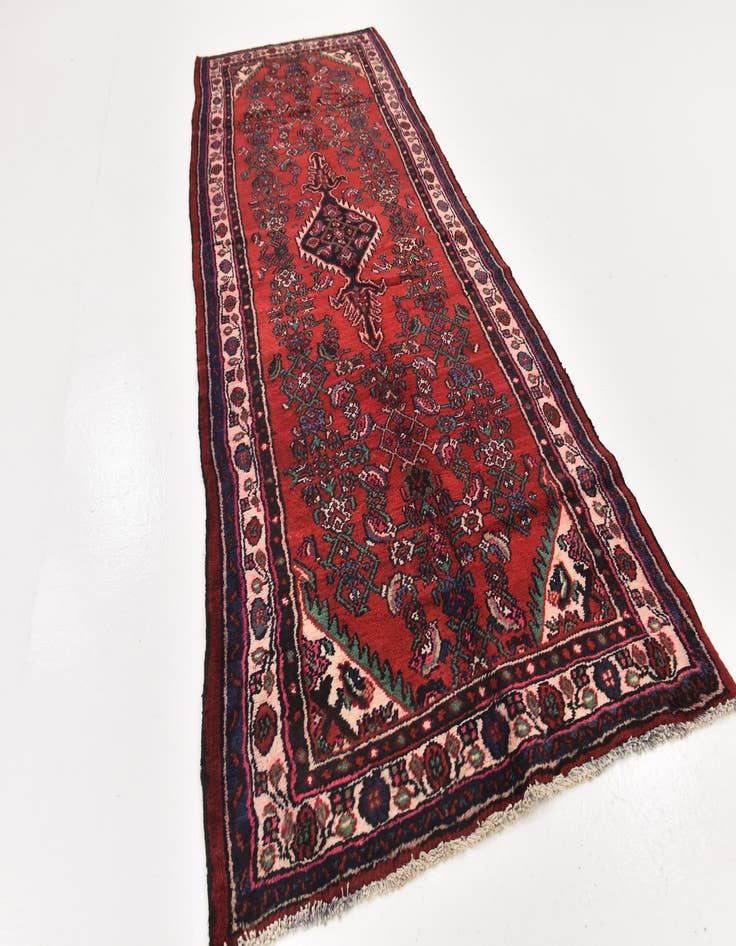 Detail image of  3' 8 x 9' 7  Hand Knotted Hamedan Persian Wool Runner Rug