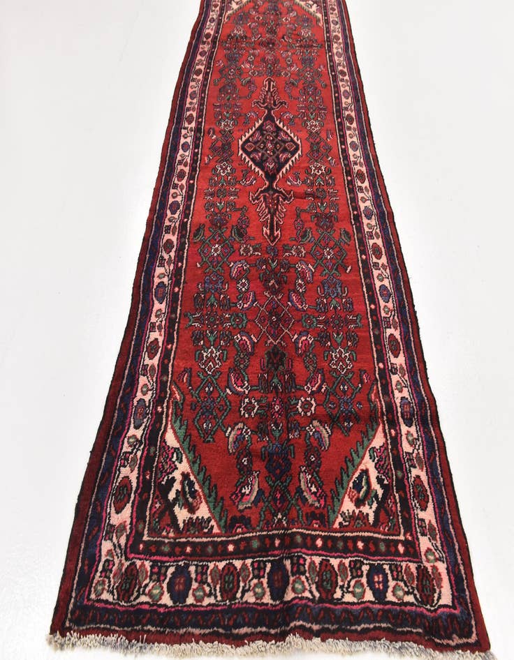 Detail image of  3' 8 x 9' 7  Hand Knotted Hamedan Persian Wool Runner Rug