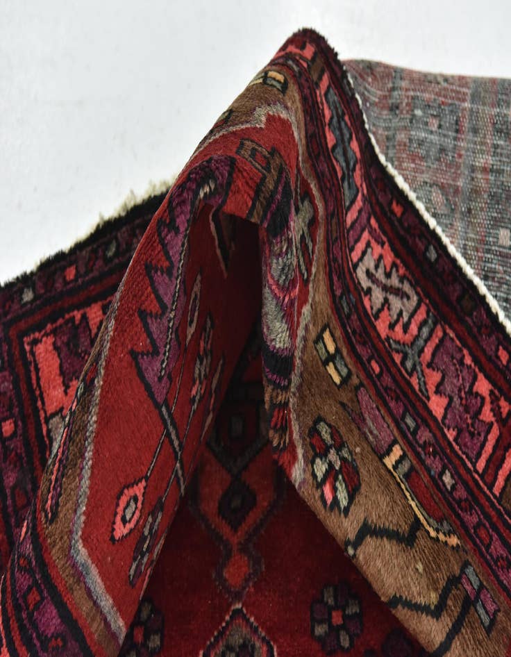 Detail image of 3' 7 x 9' 8 Hand Knotted Hamedan Persian Wool Runner Rug