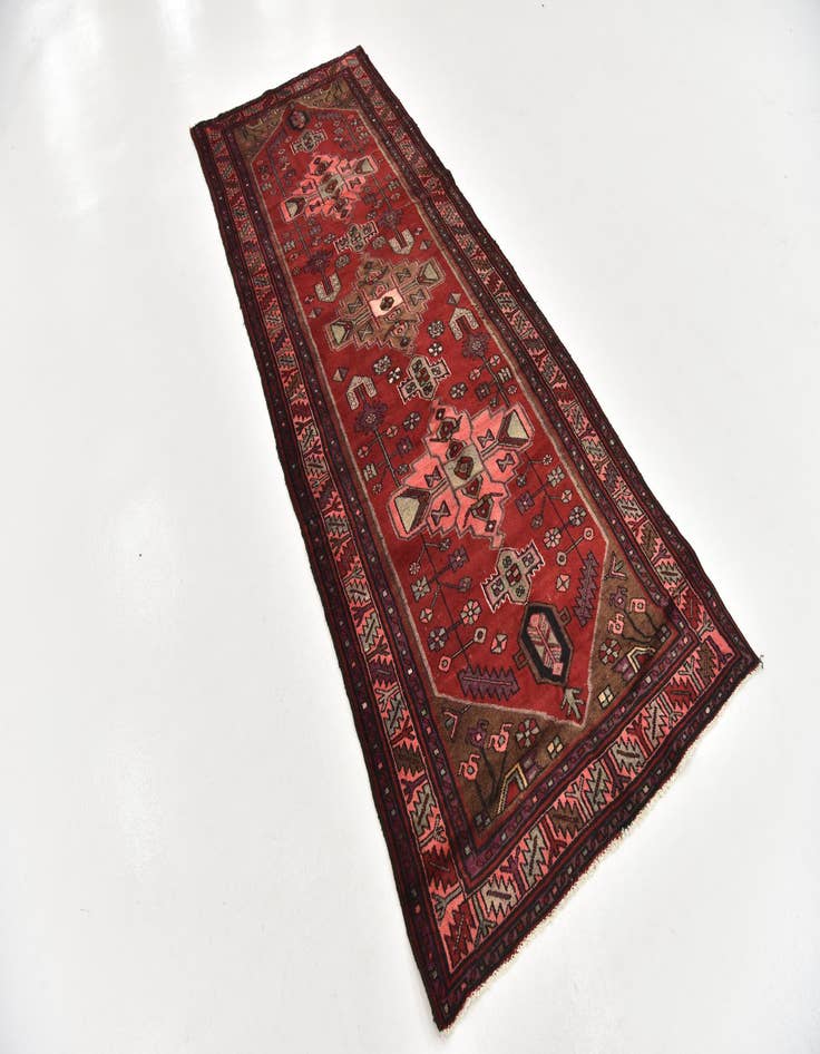 Detail image of 3' 7 x 9' 8 Hand Knotted Hamedan Persian Wool Runner Rug