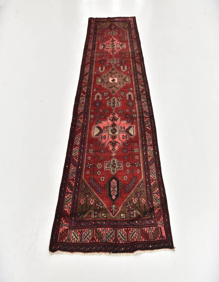 Detail image of 3' 7 x 9' 8 Hand Knotted Hamedan Persian Wool Runner Rug