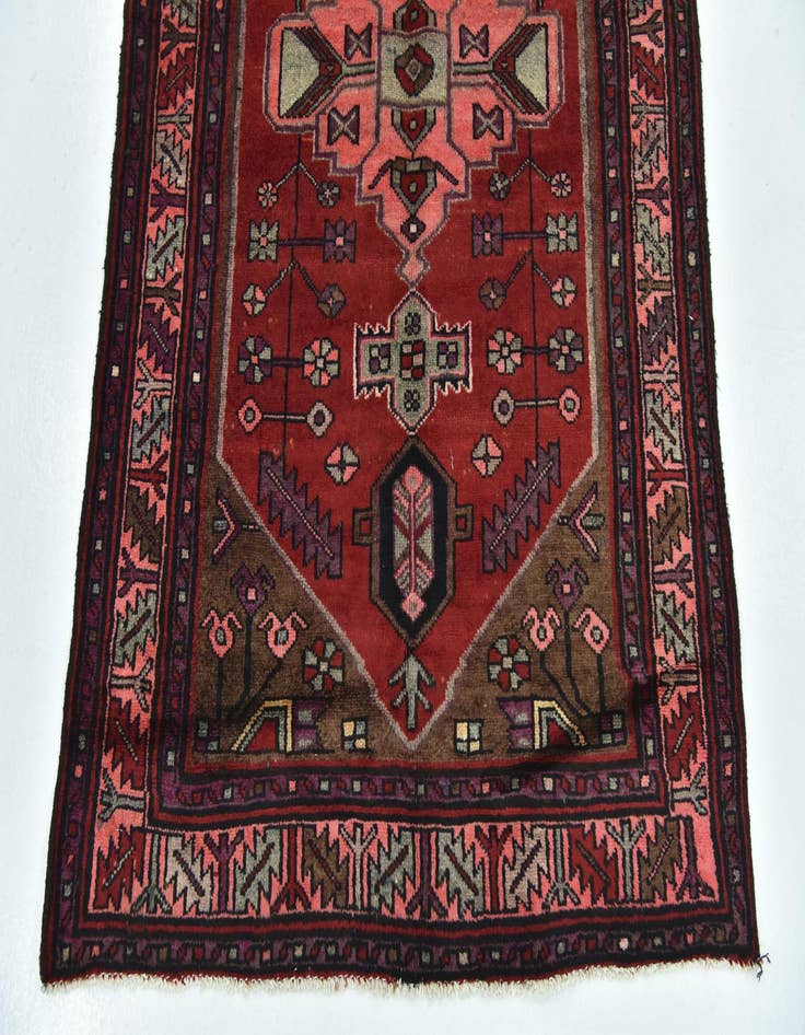 Detail image of 3' 7 x 9' 8 Hand Knotted Hamedan Persian Wool Runner Rug