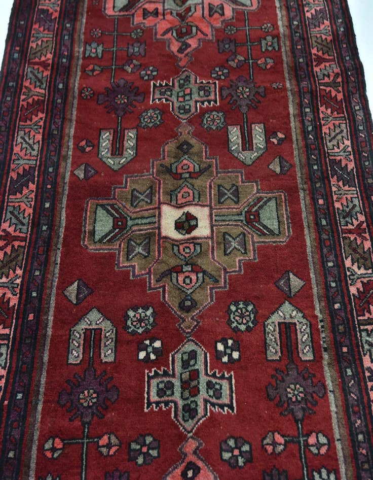 Detail image of 3' 7 x 9' 8 Hand Knotted Hamedan Persian Wool Runner Rug